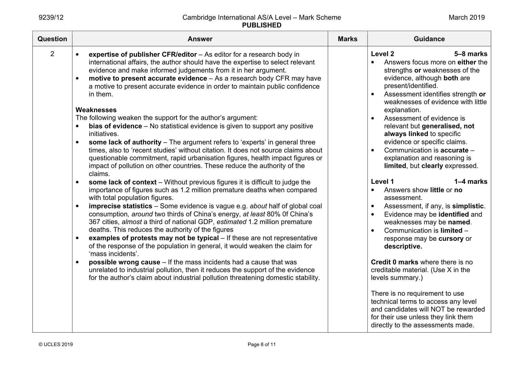 Mark scheme, page 8 of 11