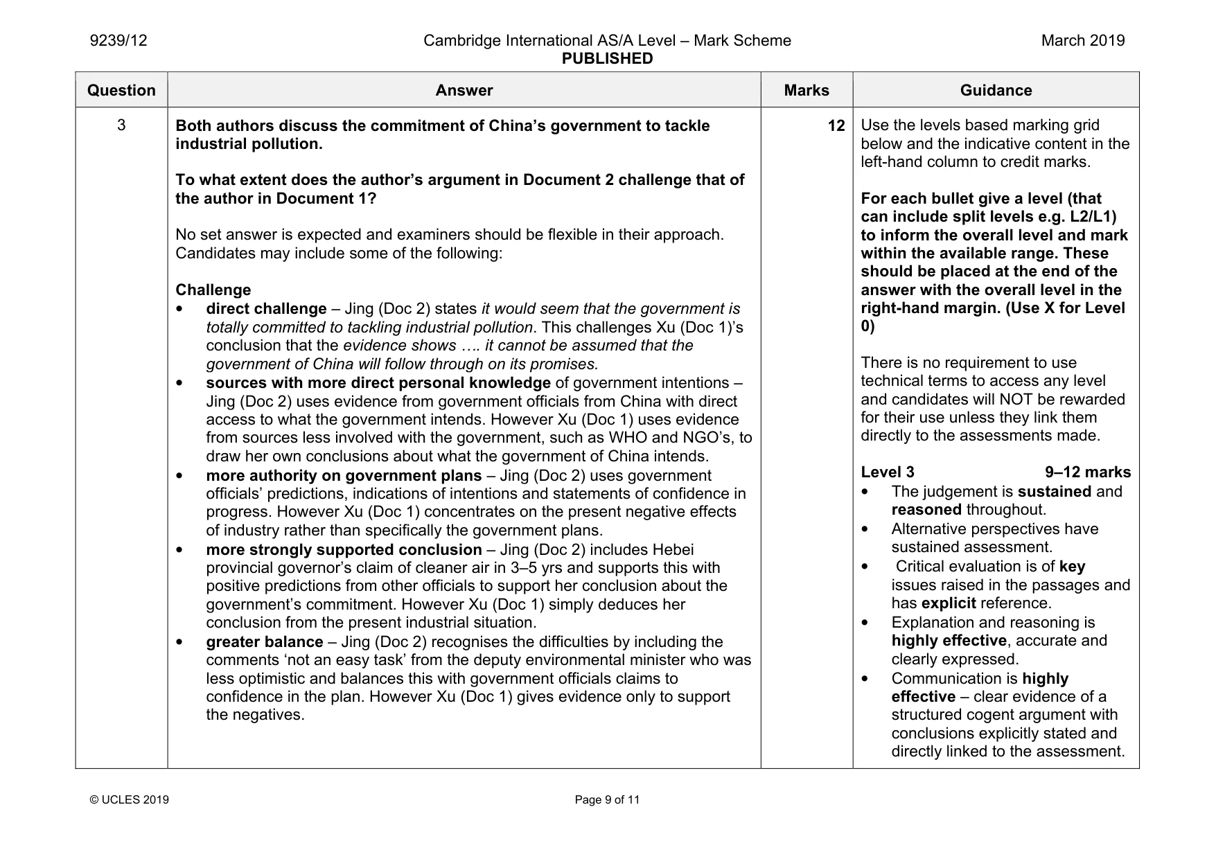 Mark scheme, page 9 of 11