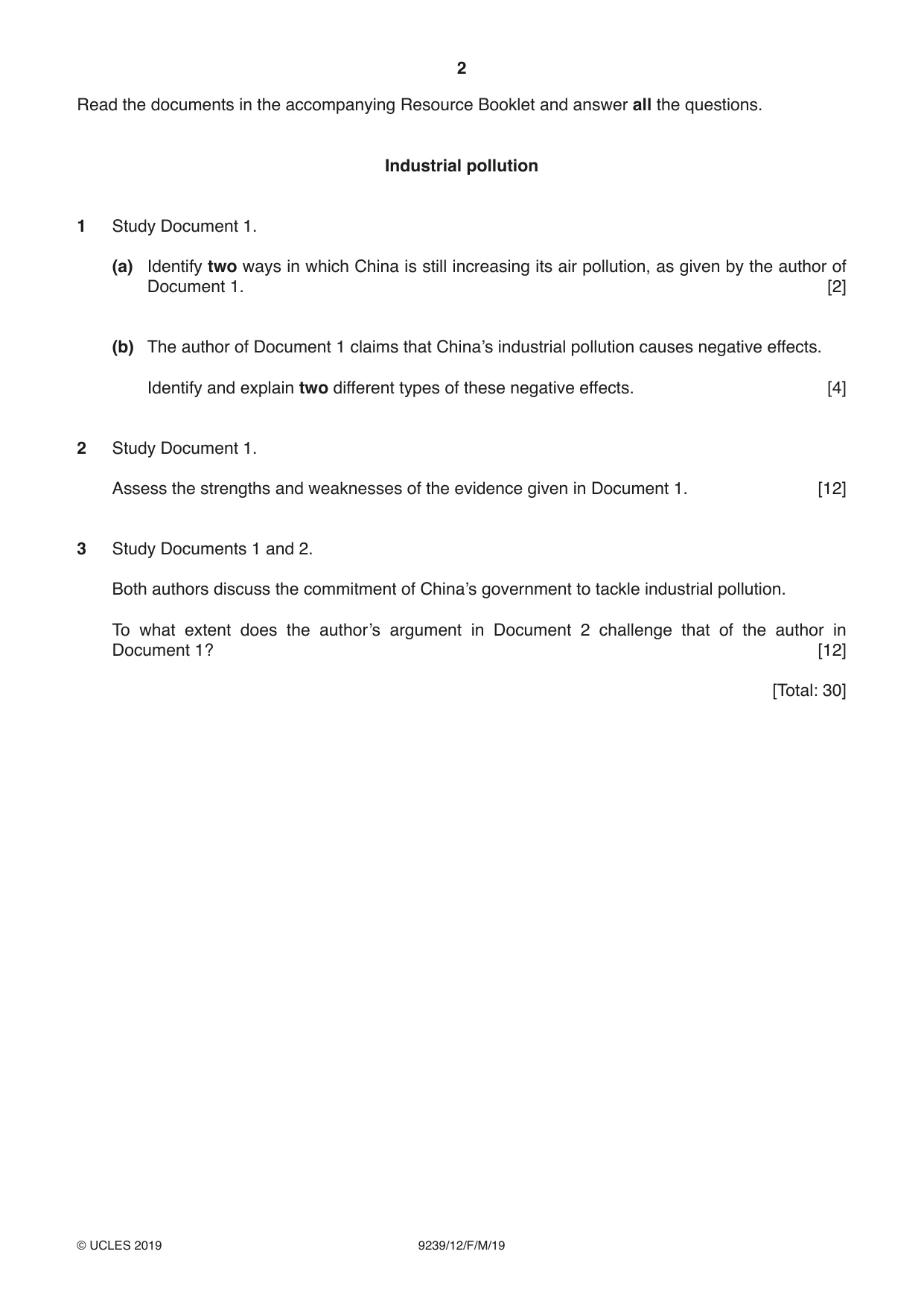 Cambridge A Level Global Perspectives and Research 9239 2019 Feb/March Paper 1 · Variant 2 question paper, page 2 of 4