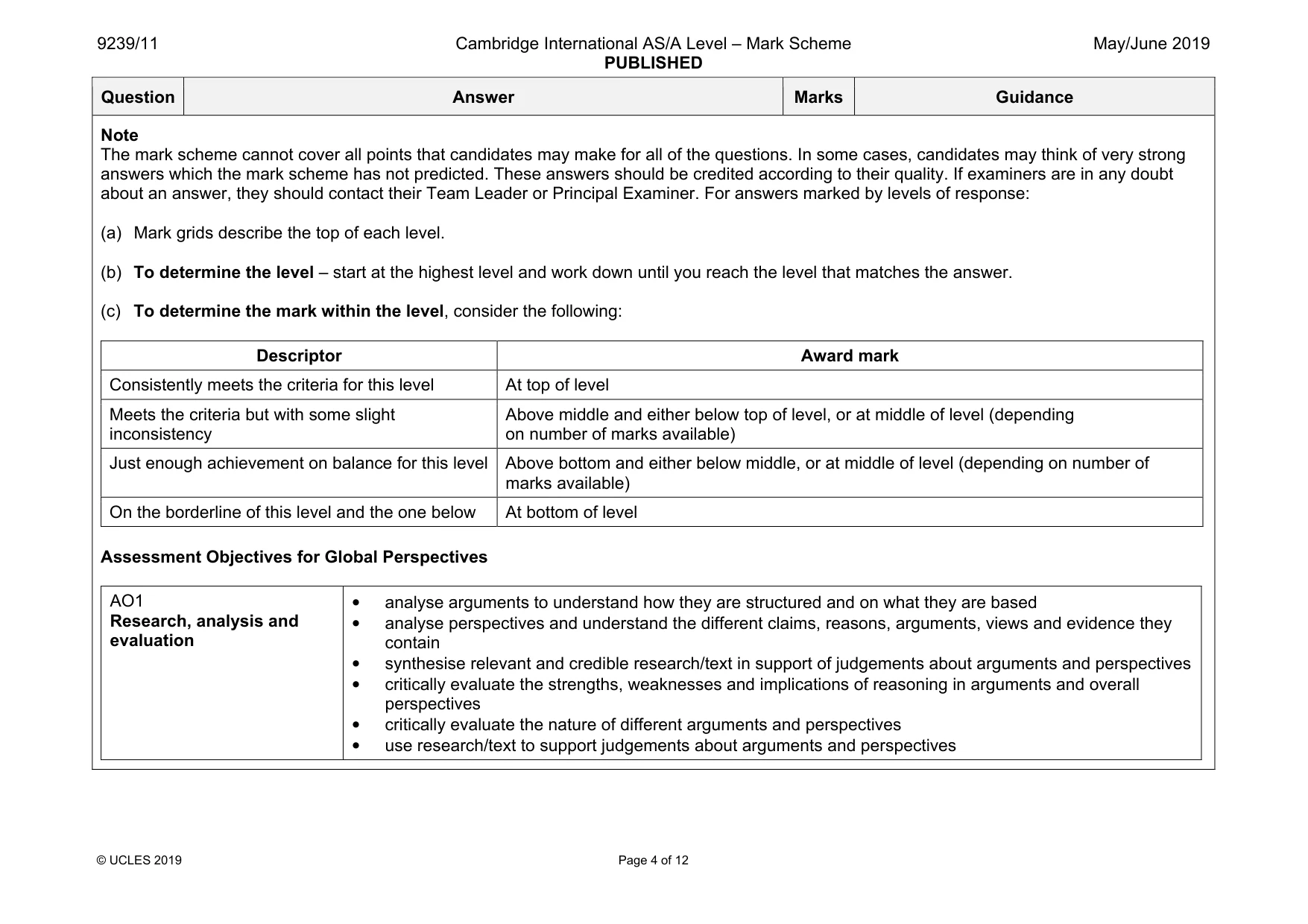 Mark scheme, page 4 of 12