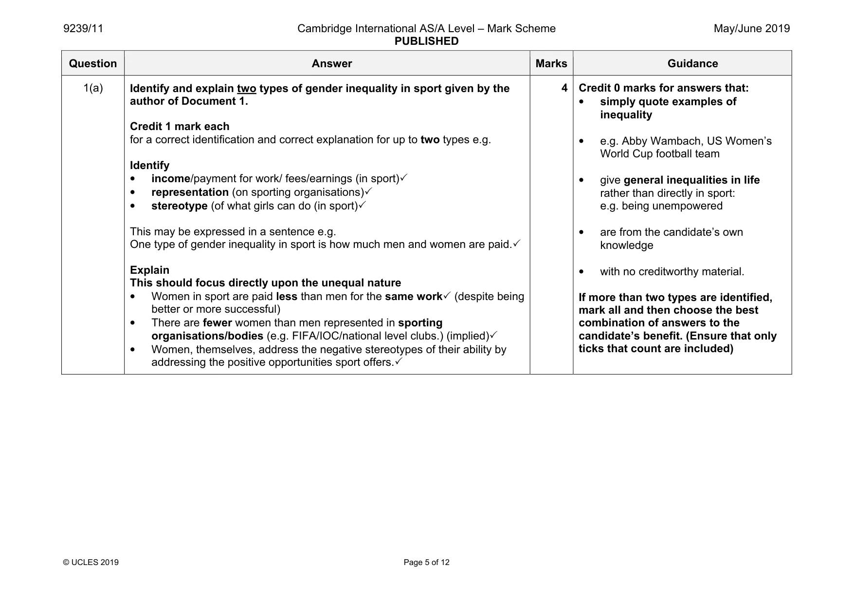 Mark scheme, page 5 of 12