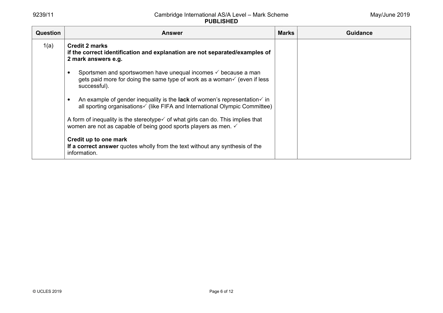 Mark scheme, page 6 of 12