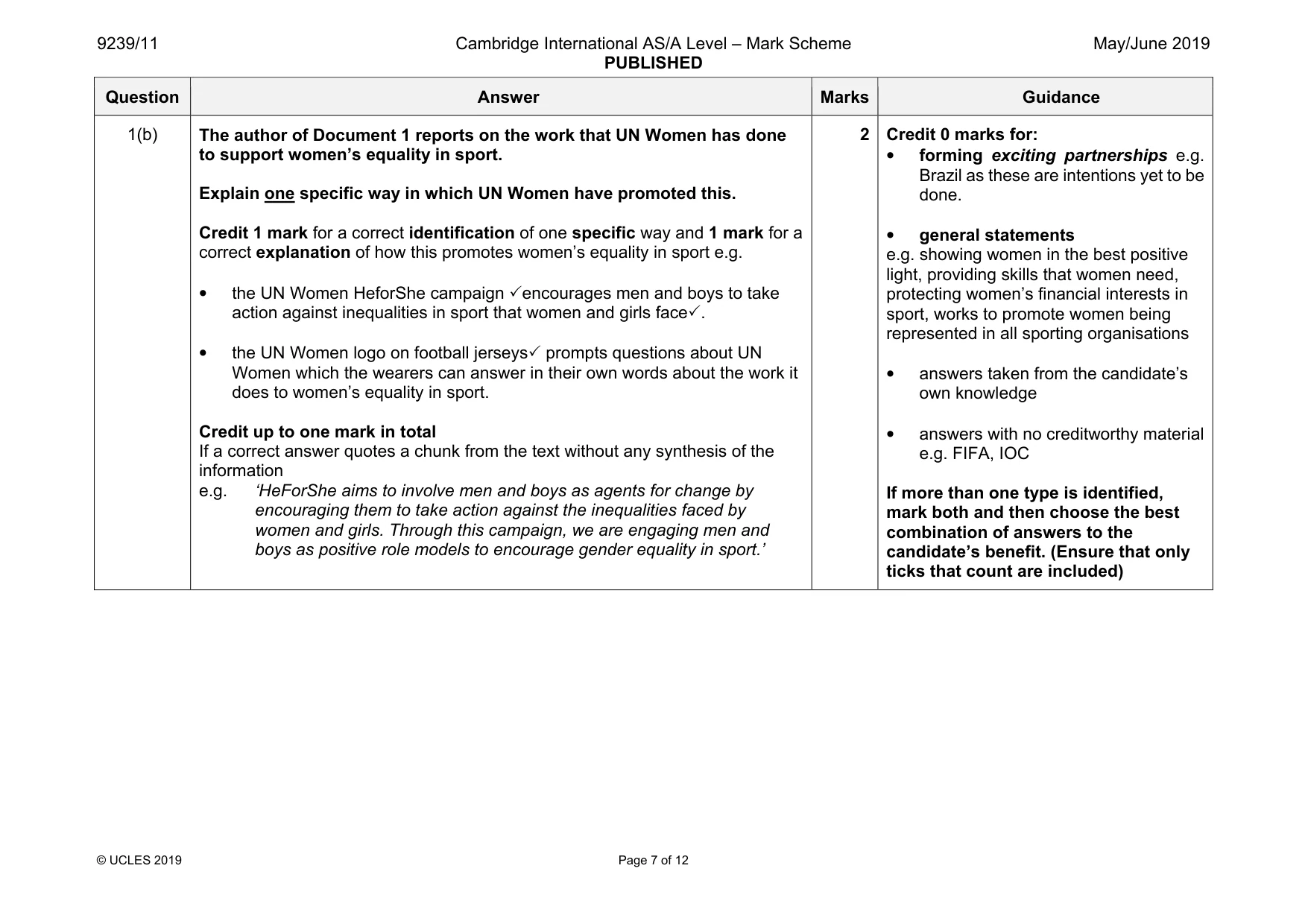 Mark scheme, page 7 of 12