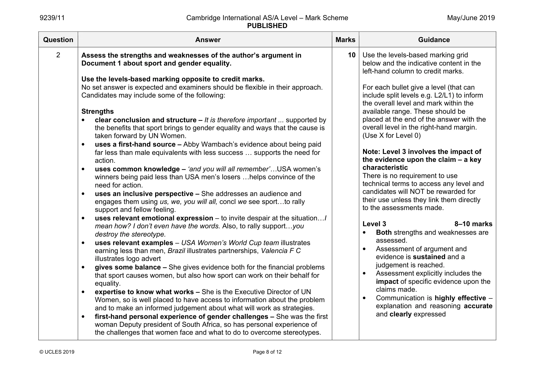 Mark scheme, page 8 of 12