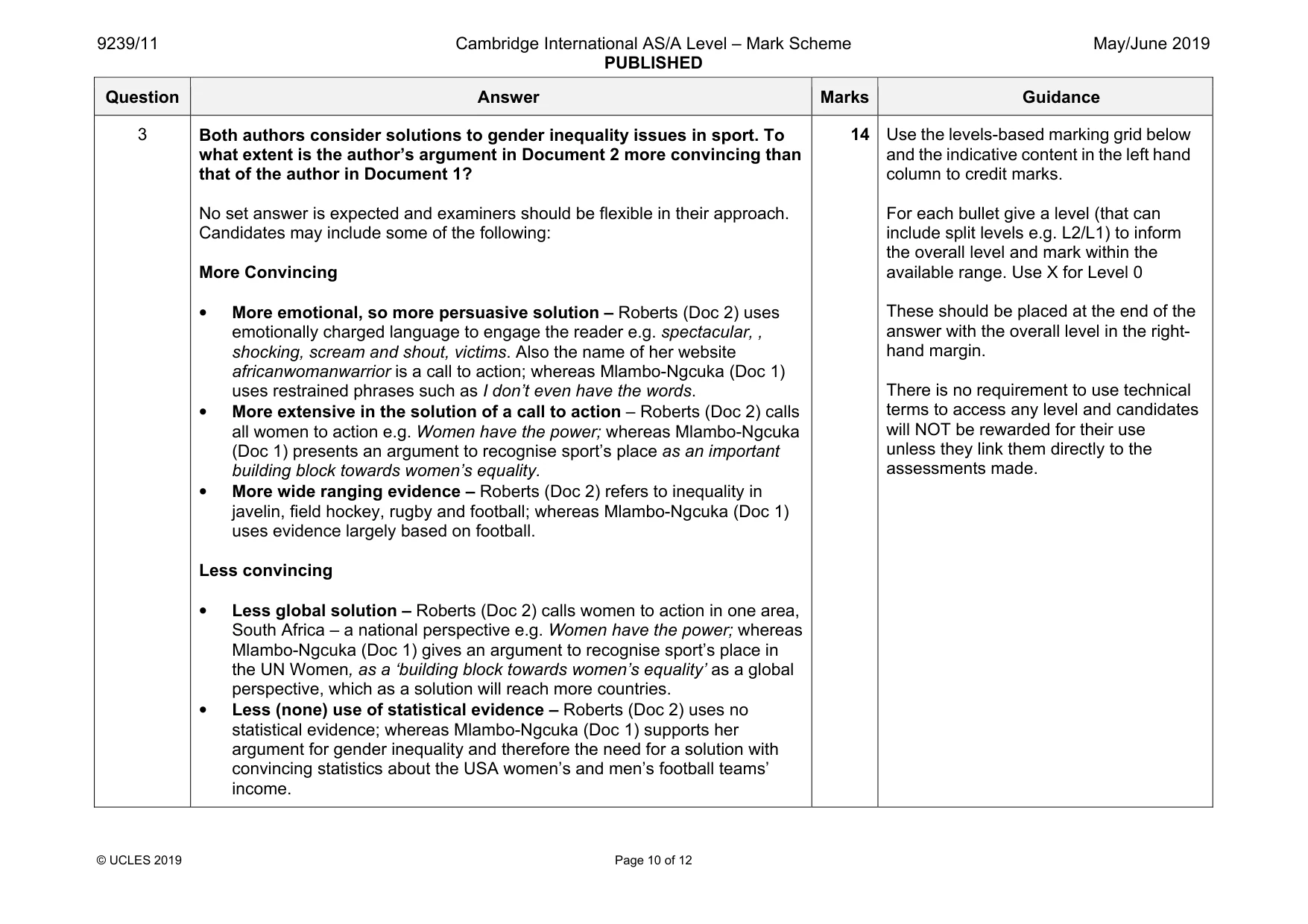 Mark scheme, page 10 of 12