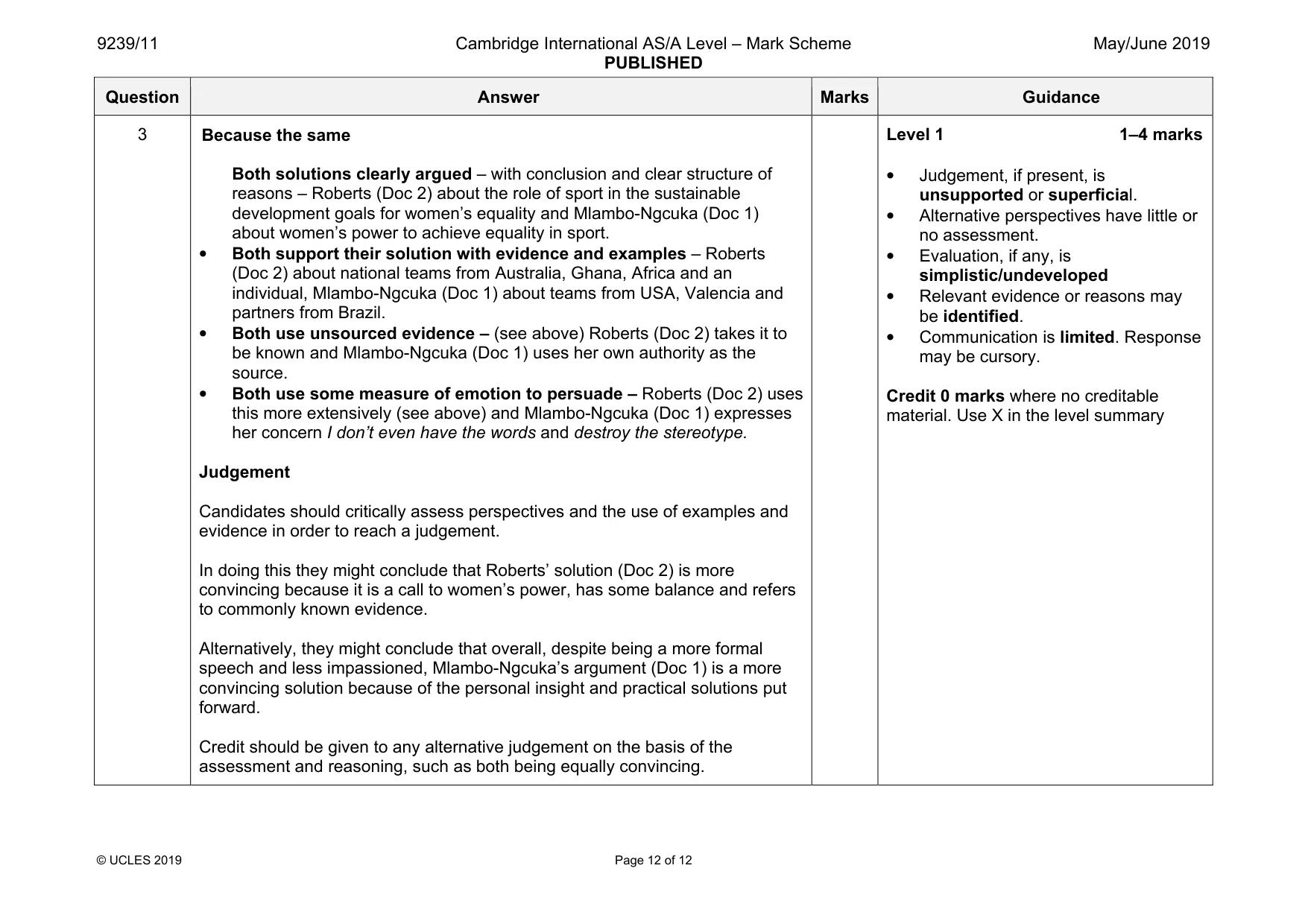 Mark scheme, page 12 of 12