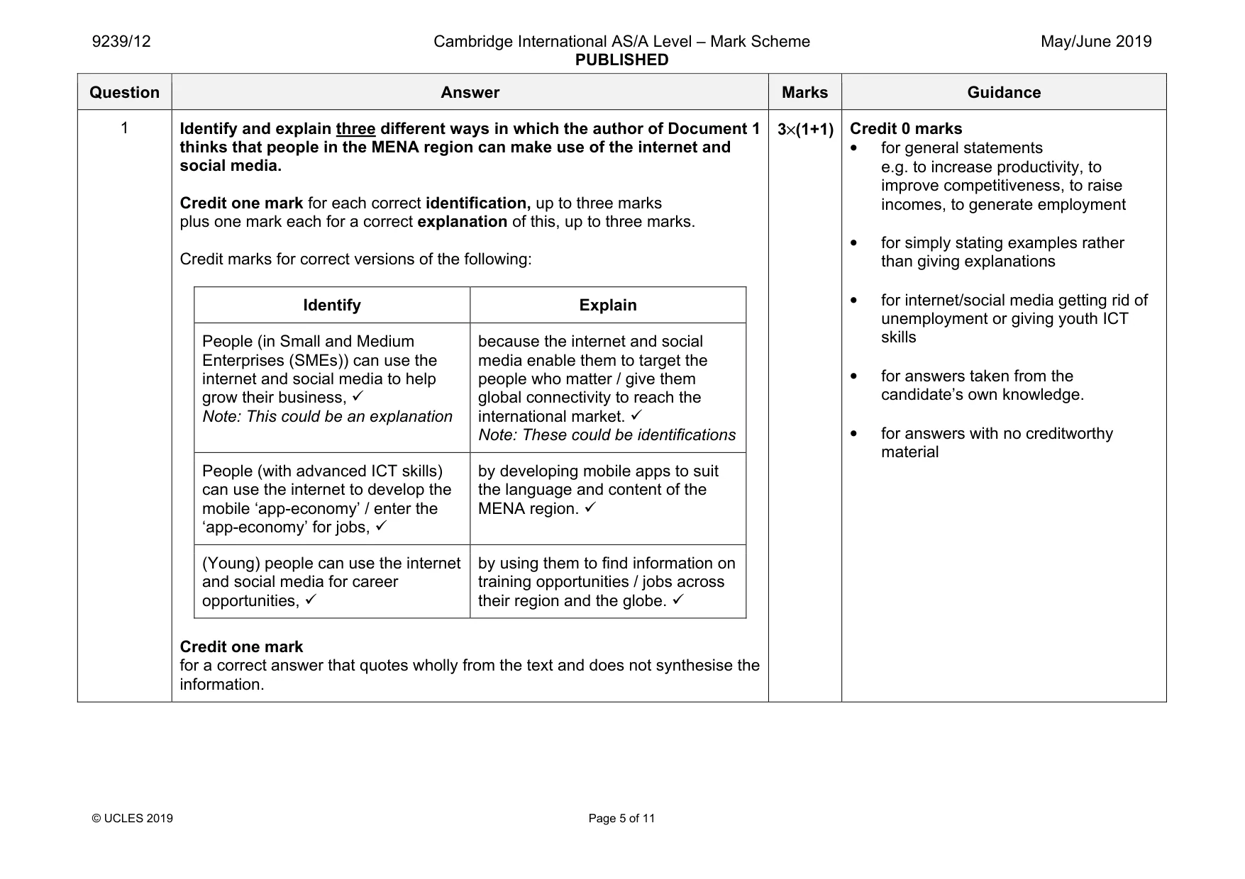 Mark scheme, page 5 of 11
