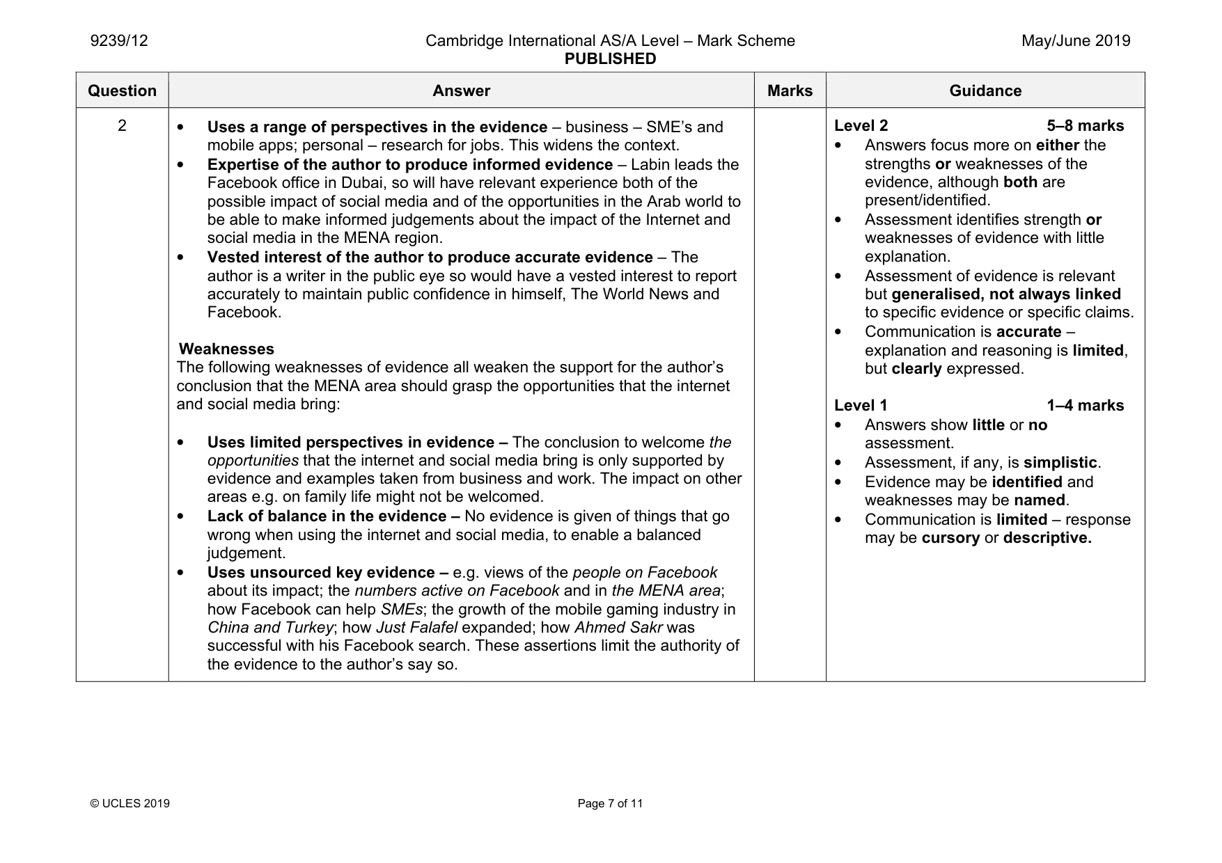 Mark scheme, page 7 of 11