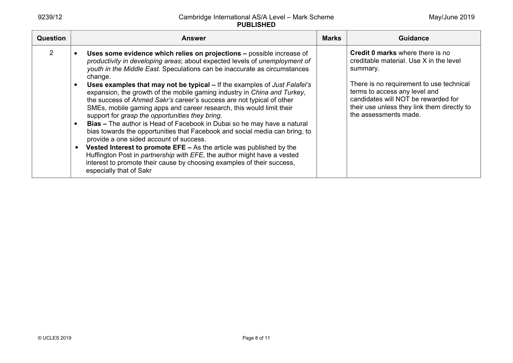 Mark scheme, page 8 of 11