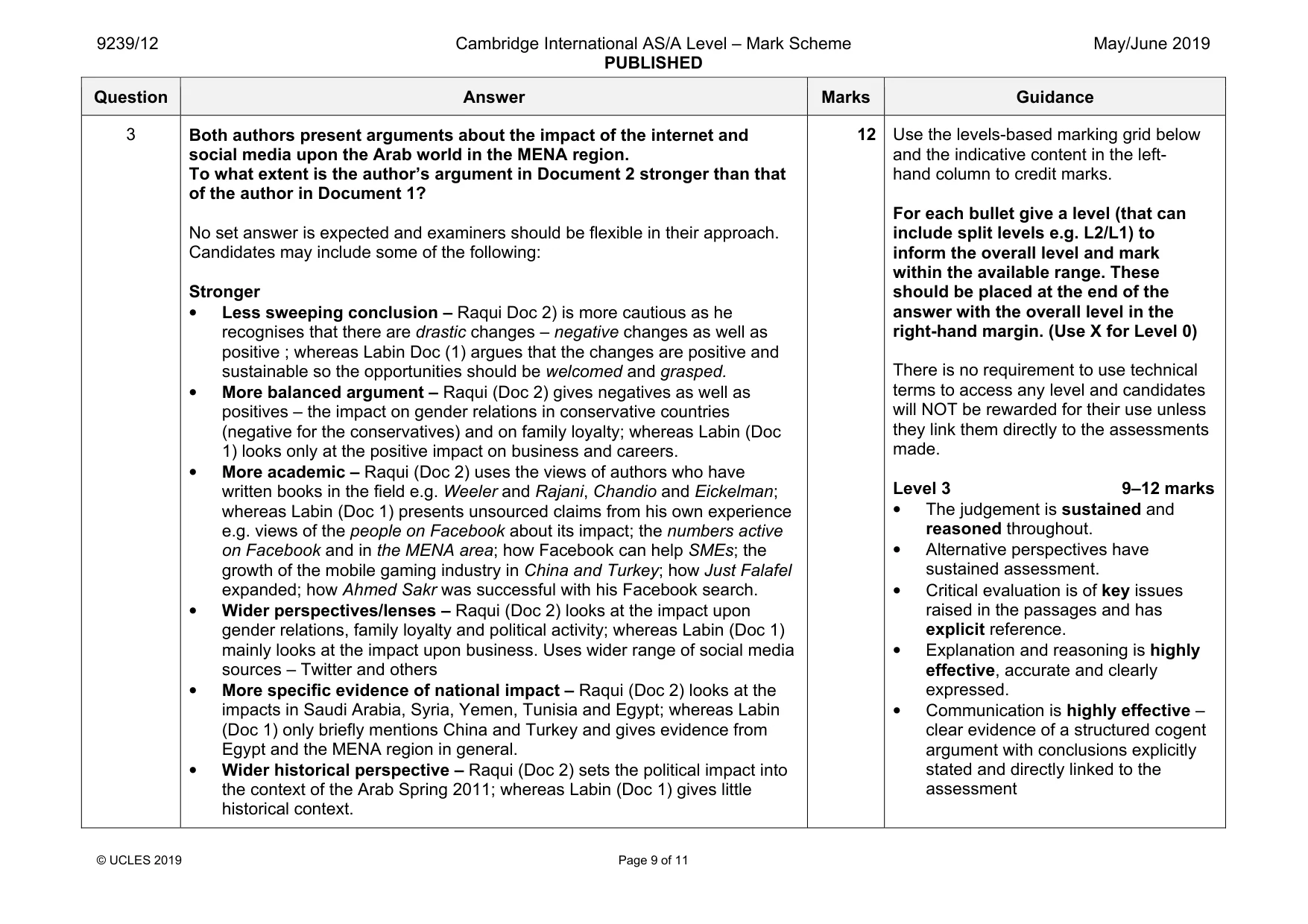 Mark scheme, page 9 of 11