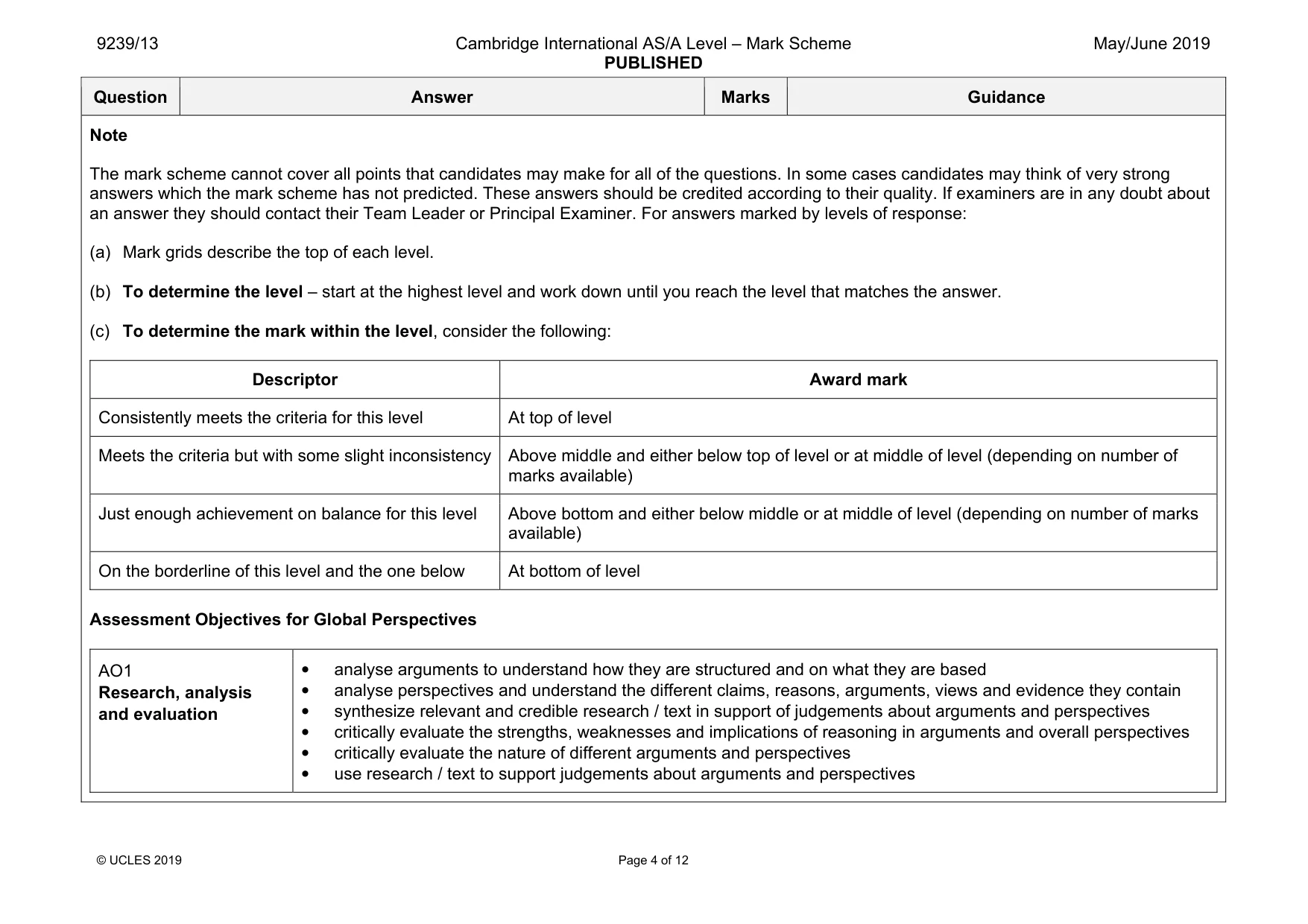 Mark scheme, page 4 of 12