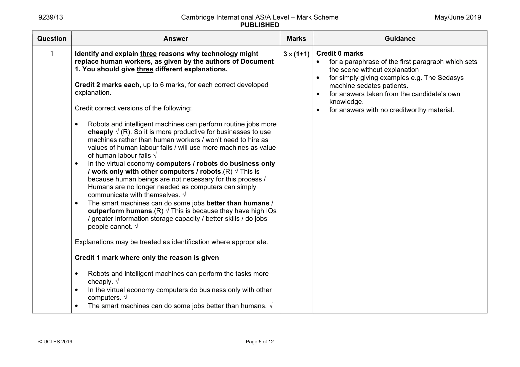 Mark scheme, page 5 of 12