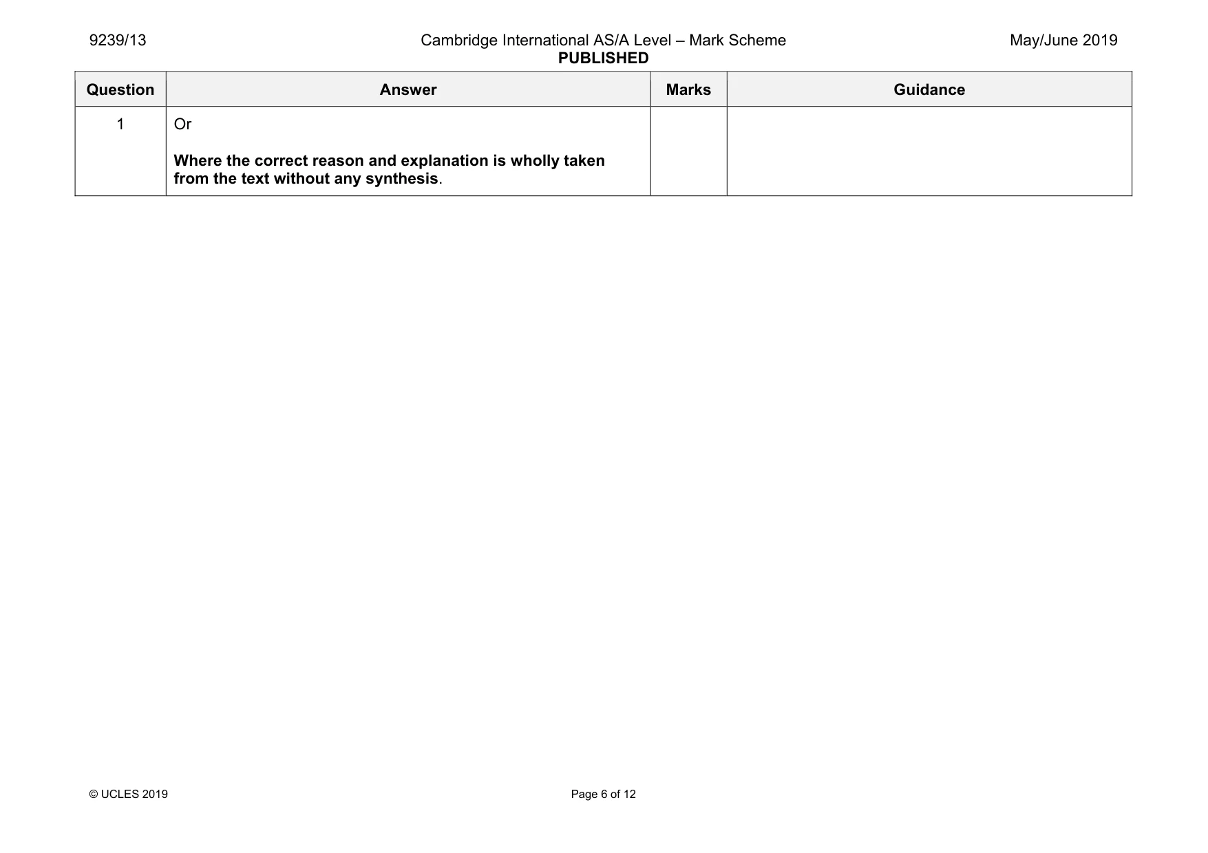 Mark scheme, page 6 of 12