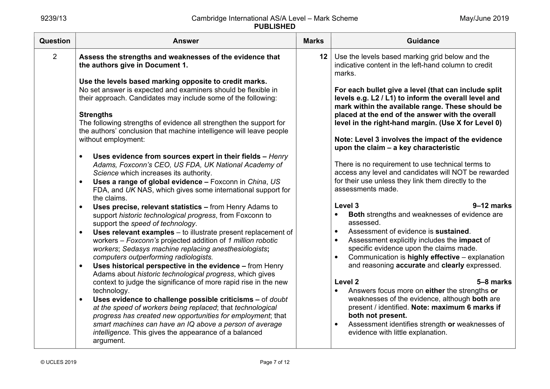 Mark scheme, page 7 of 12