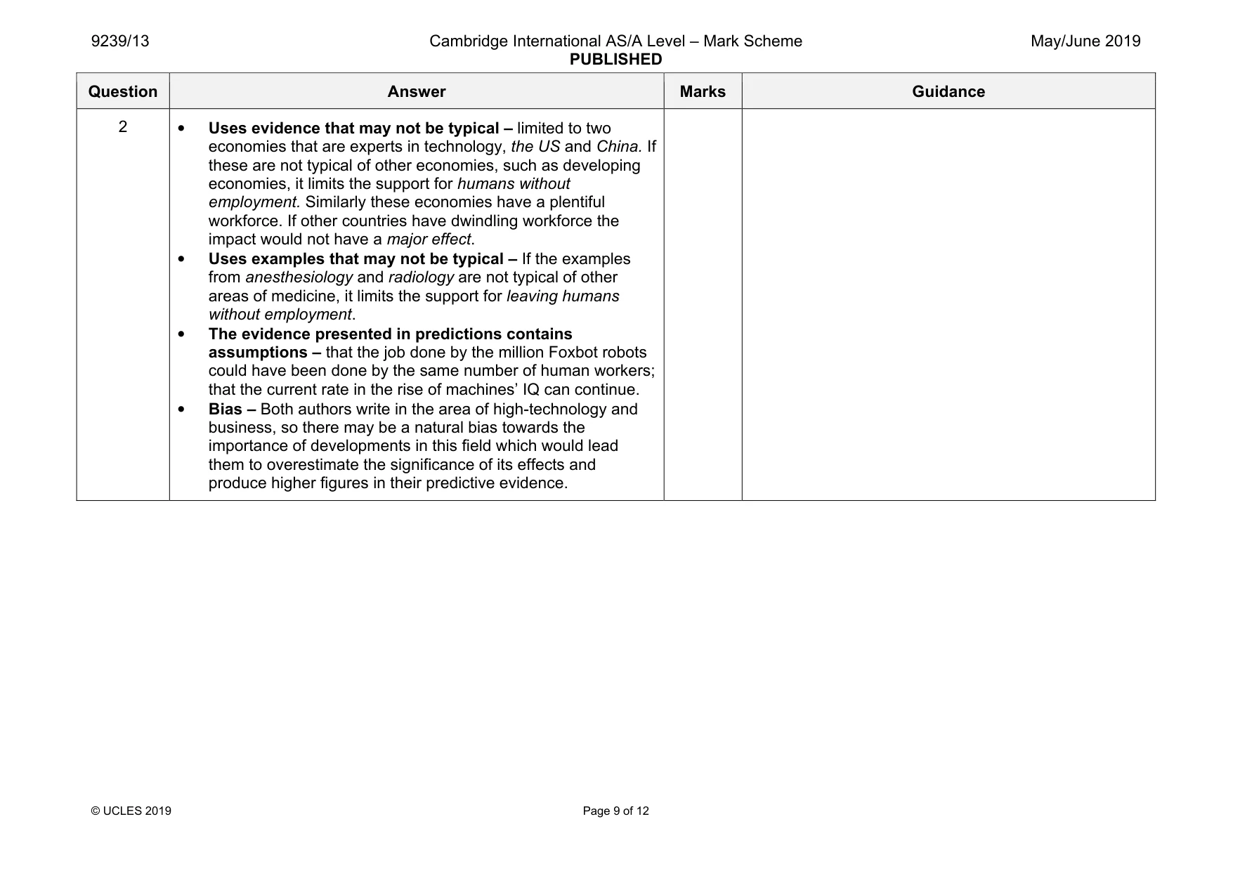 Mark scheme, page 9 of 12