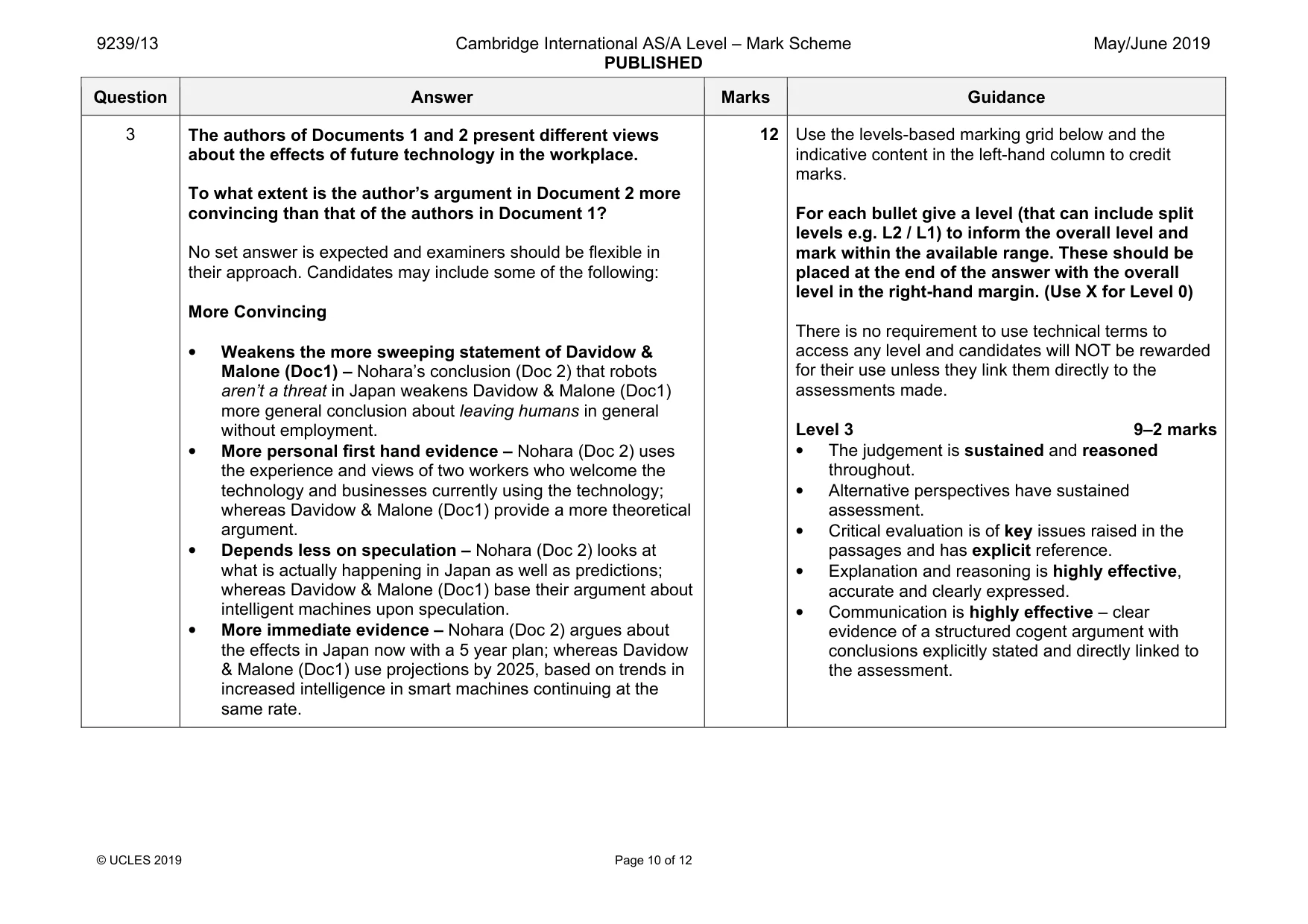 Mark scheme, page 10 of 12