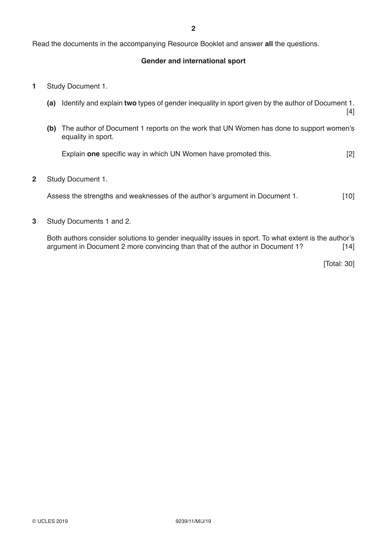 Cambridge A Level Global Perspectives and Research 9239 2019 May/June Paper 1 · Variant 1 question paper, page 2 of 4