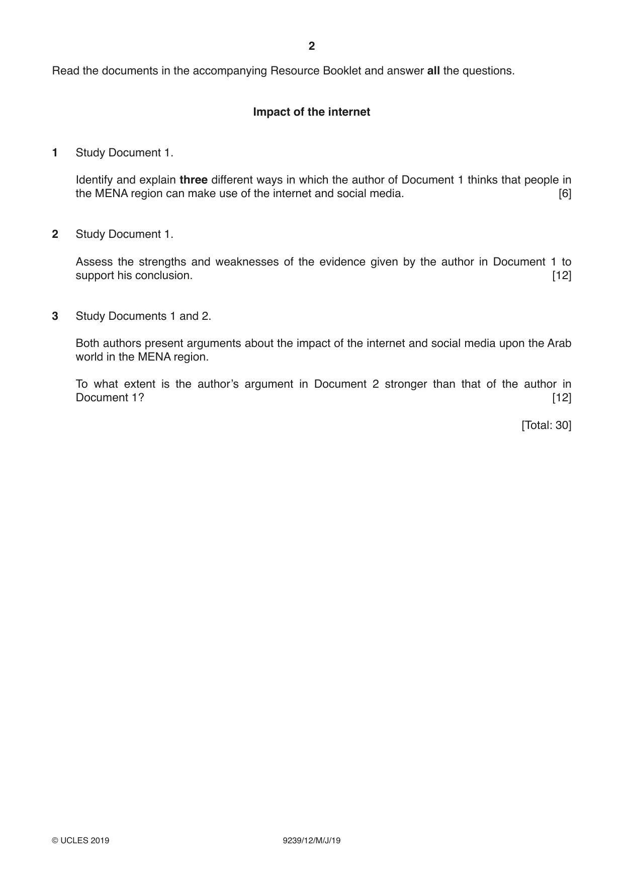 Cambridge A Level Global Perspectives and Research 9239 2019 May/June Paper 1 · Variant 2 question paper, page 2 of 4