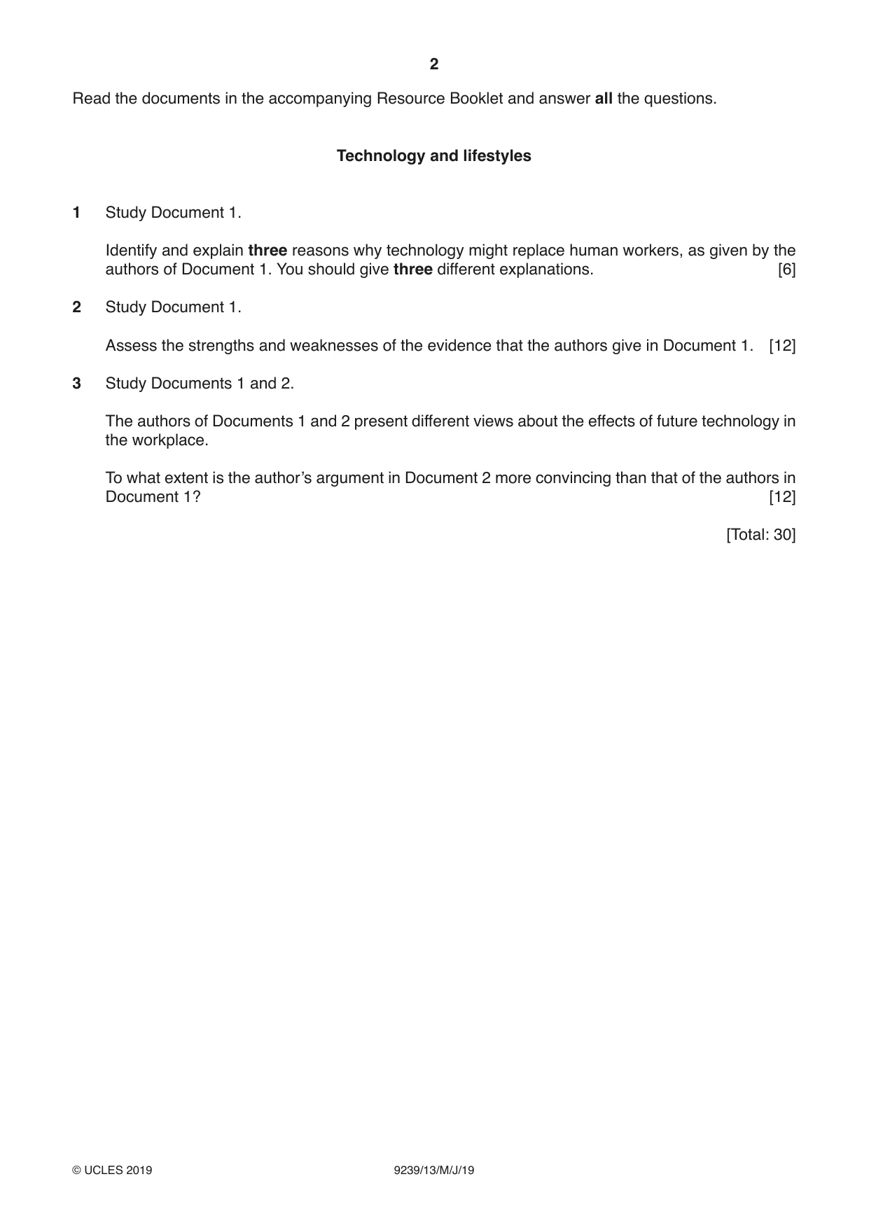 Cambridge A Level Global Perspectives and Research 9239 2019 May/June Paper 1 · Variant 3 question paper, page 2 of 4