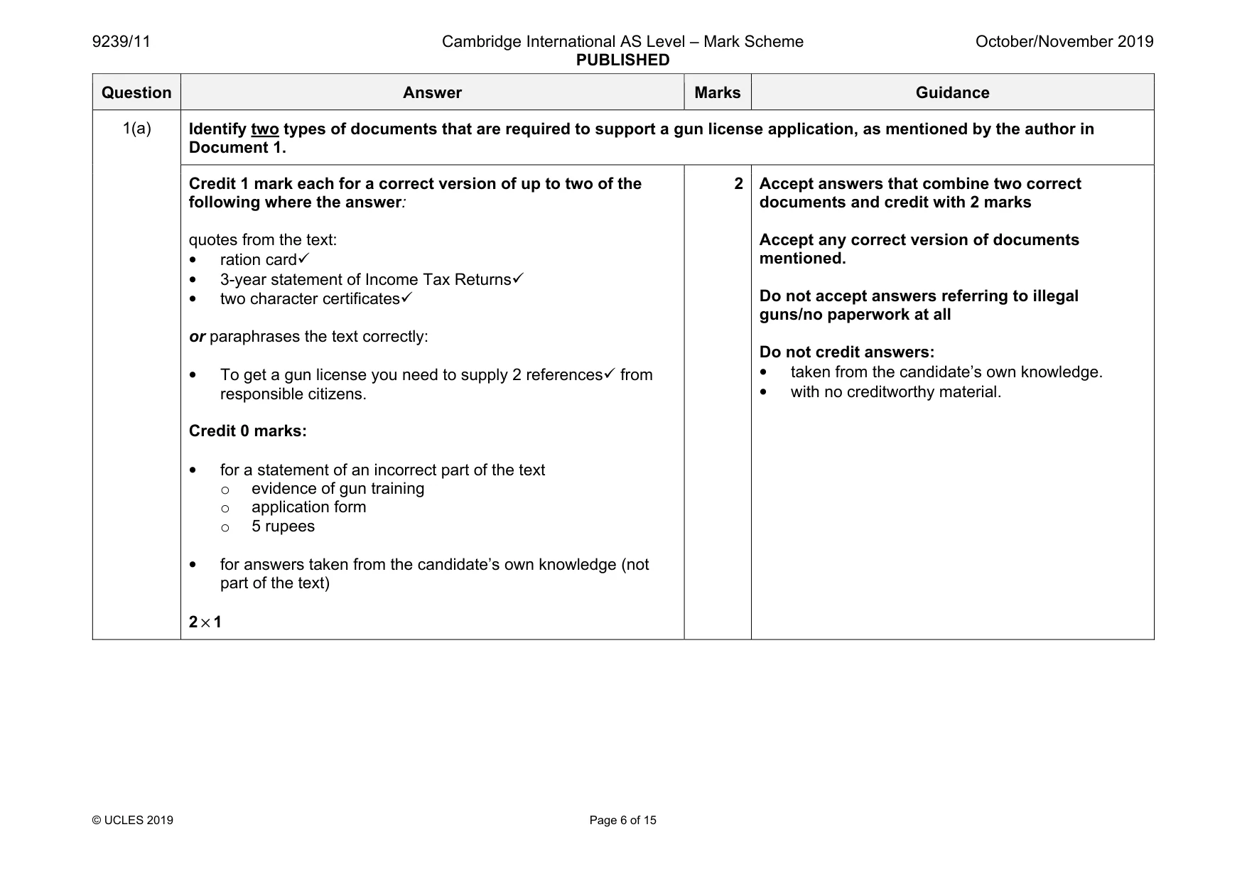 Mark scheme, page 6 of 15