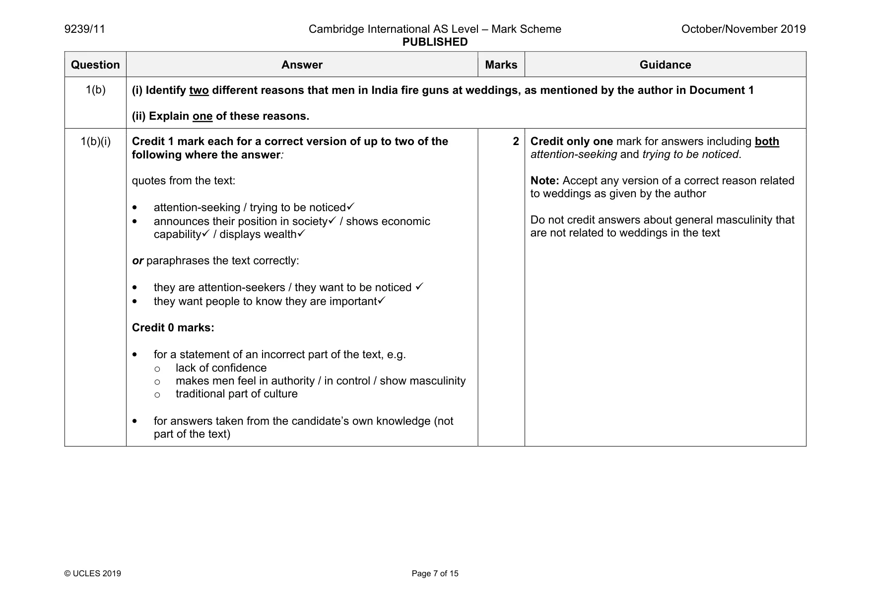 Mark scheme, page 7 of 15