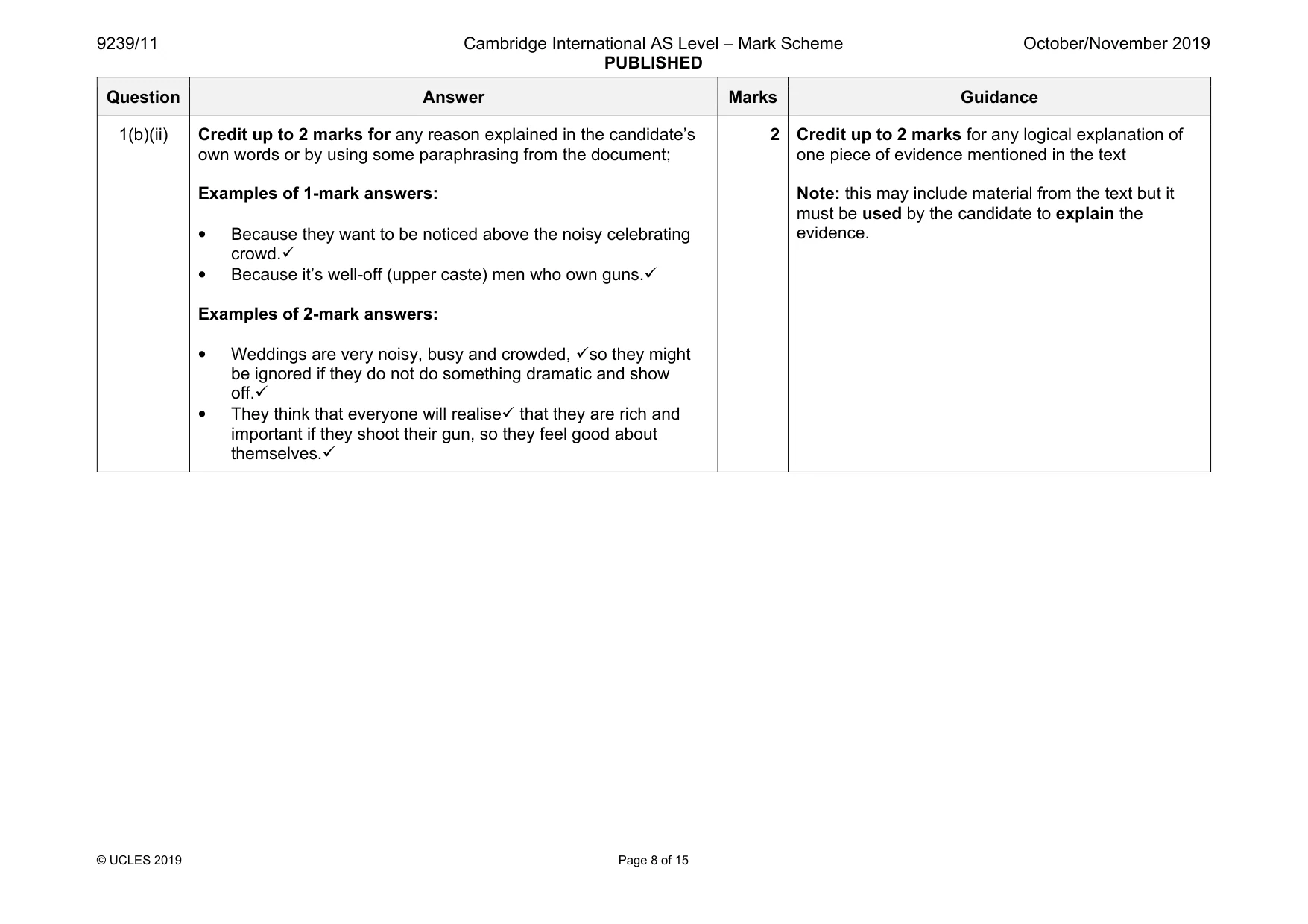 Mark scheme, page 8 of 15