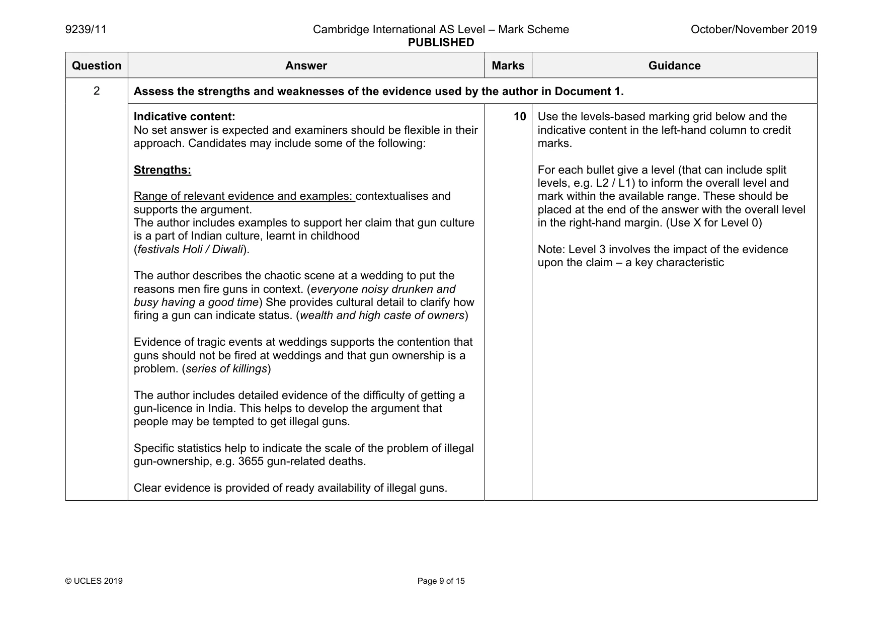 Mark scheme, page 9 of 15