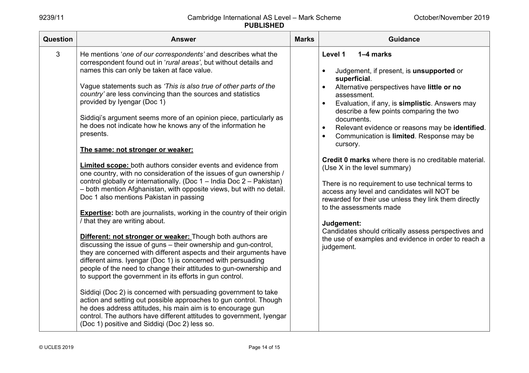 Mark scheme, page 14 of 15