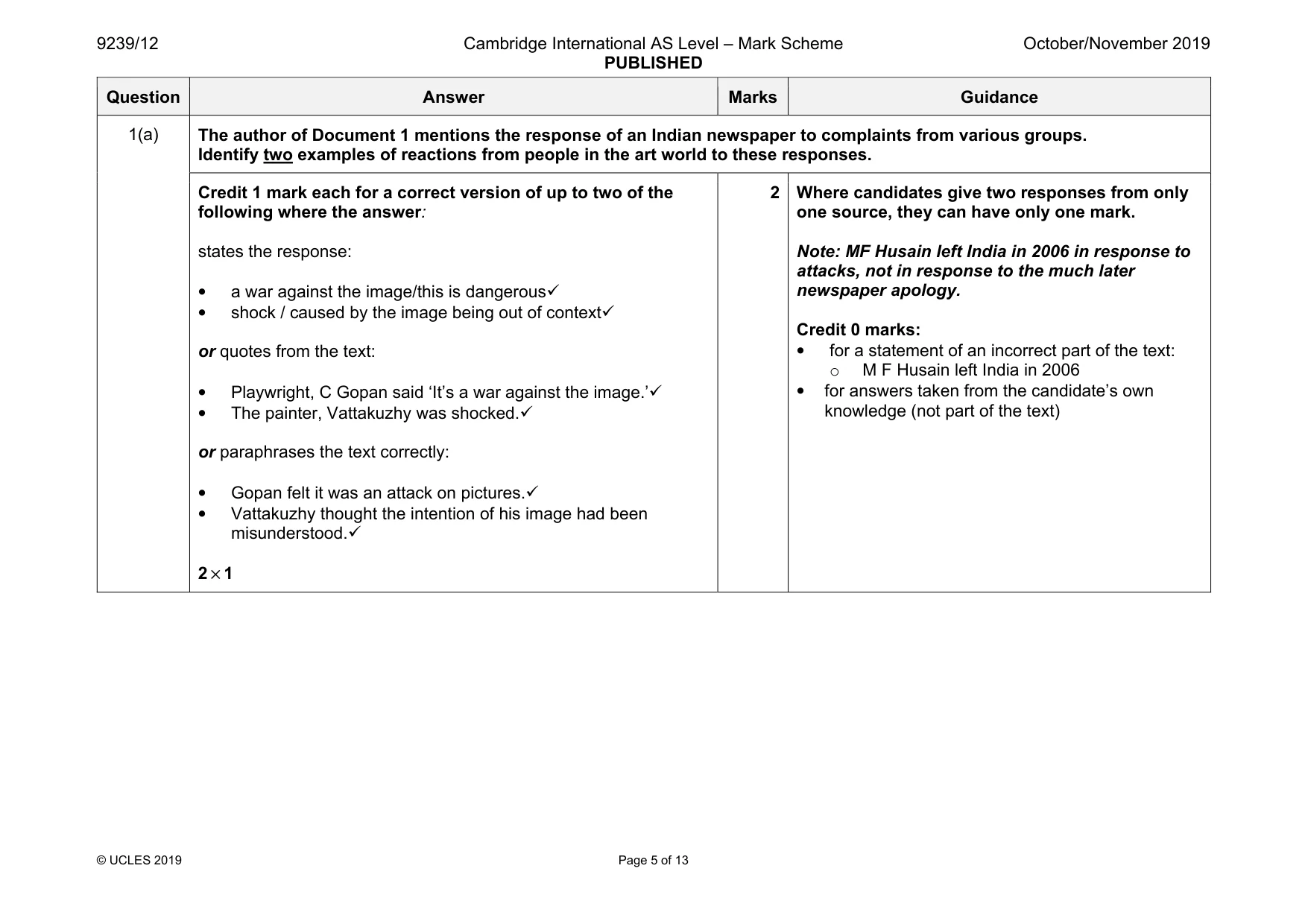 Mark scheme, page 5 of 13
