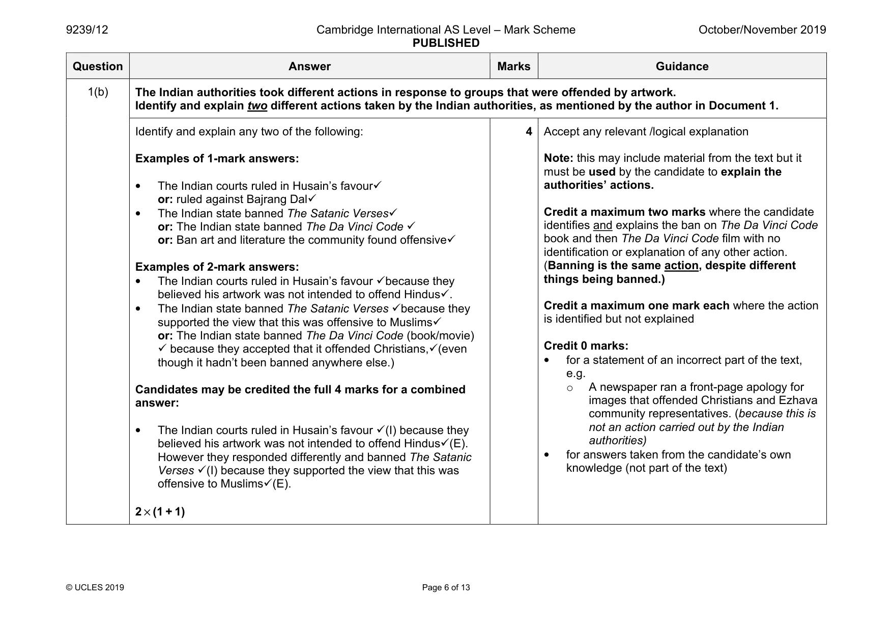 Mark scheme, page 6 of 13