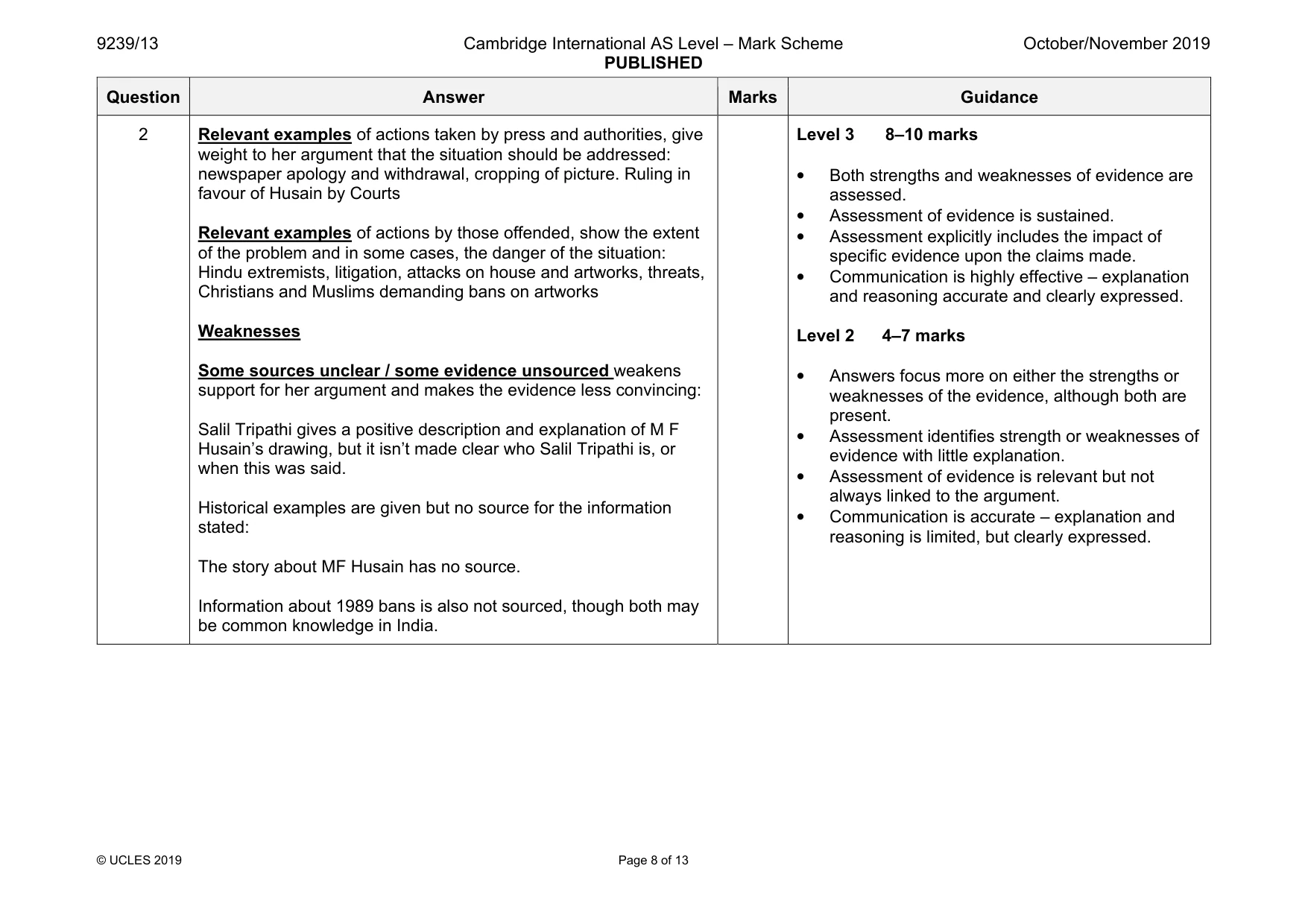 Mark scheme, page 8 of 13