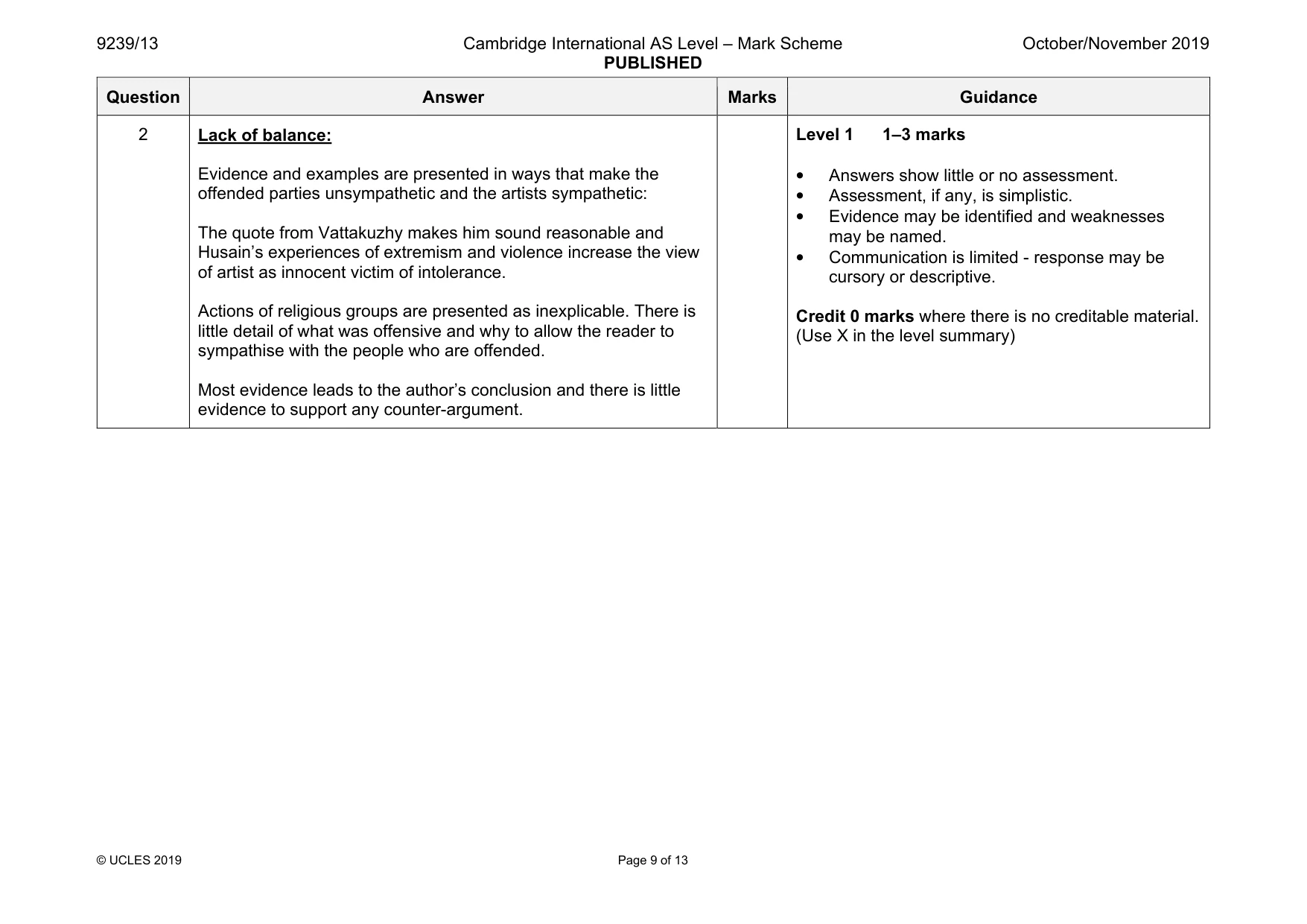 Mark scheme, page 9 of 13