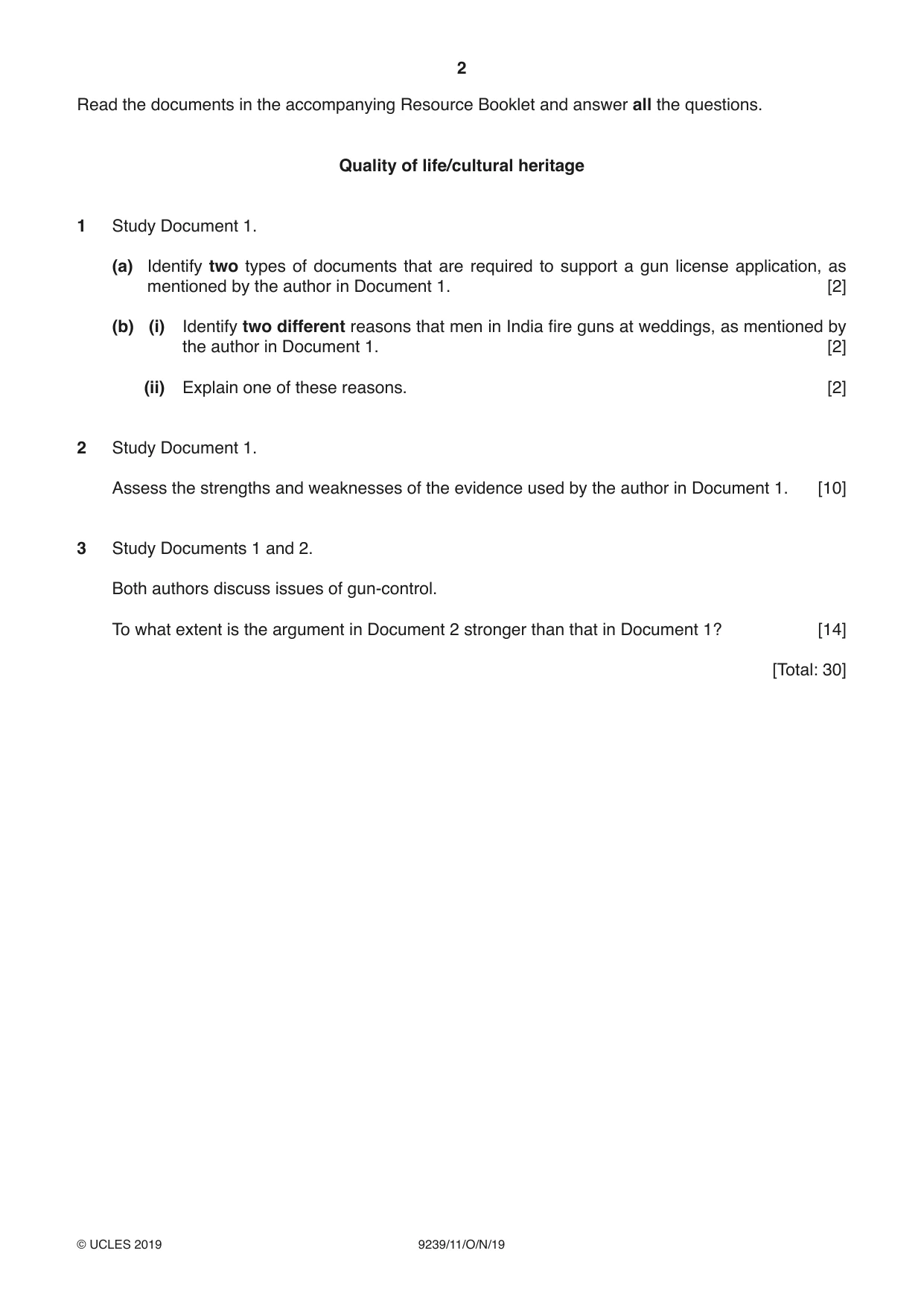 Cambridge A Level Global Perspectives and Research 9239 2019 Oct/Nov Paper 1 · Variant 1 question paper, page 2 of 4
