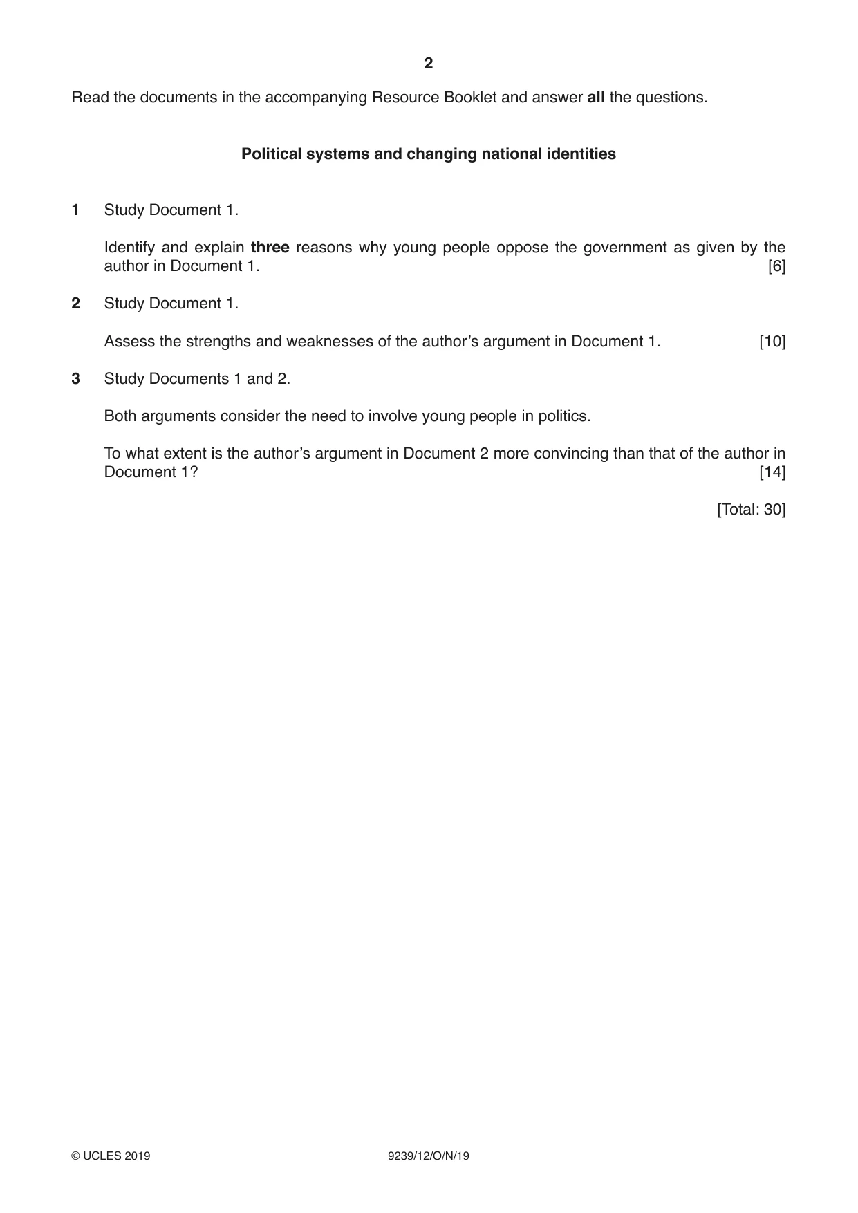 Cambridge A Level Global Perspectives and Research 9239 2019 Oct/Nov Paper 1 · Variant 2 question paper, page 2 of 4
