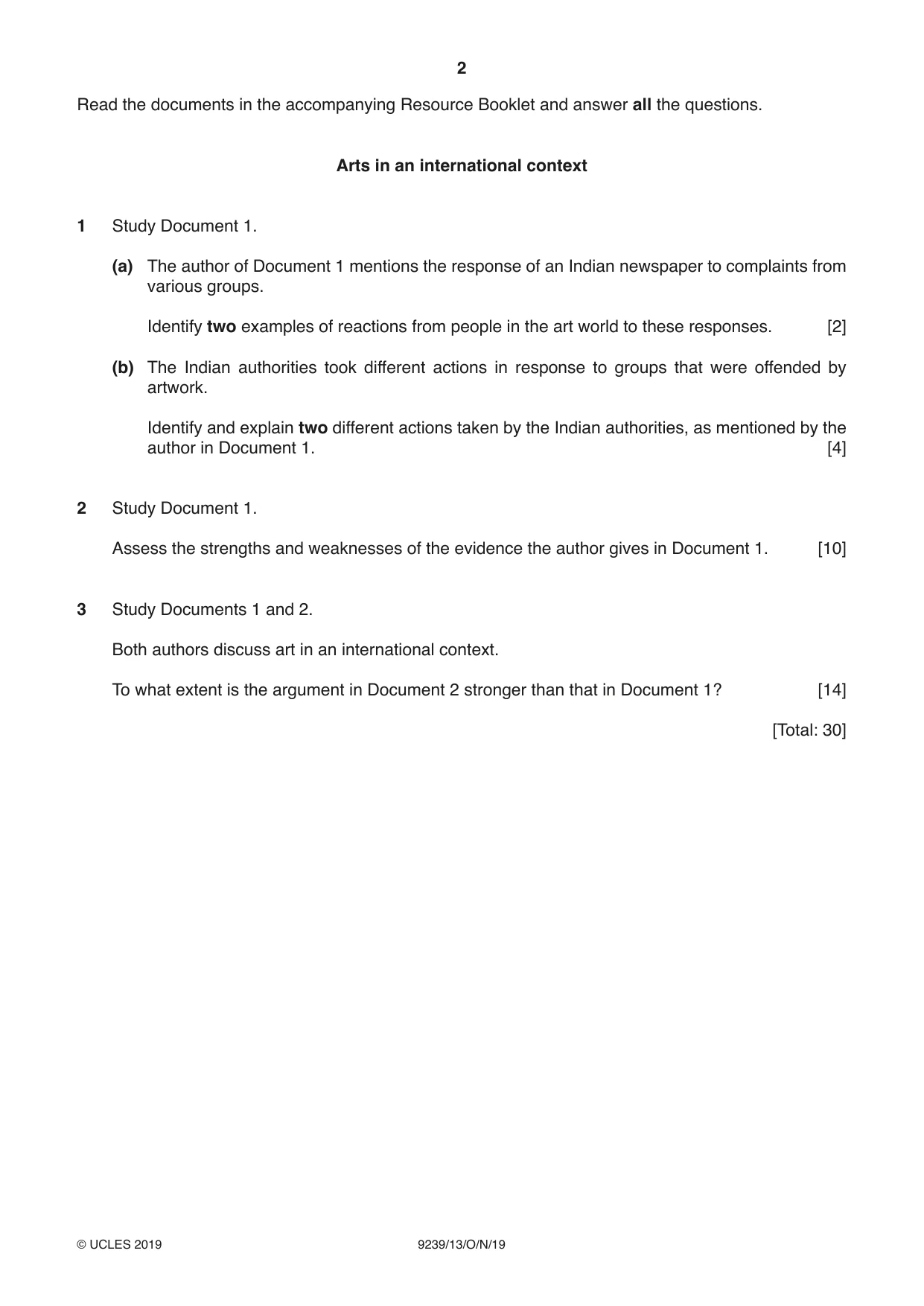 Cambridge A Level Global Perspectives and Research 9239 2019 Oct/Nov Paper 1 · Variant 3 question paper, page 2 of 4