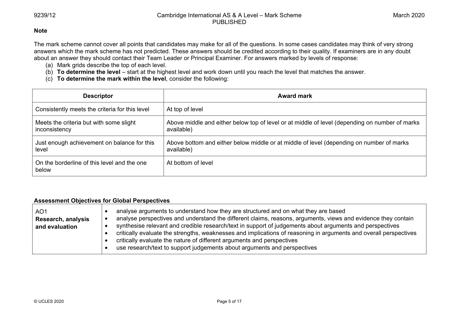 Mark scheme, page 5 of 17