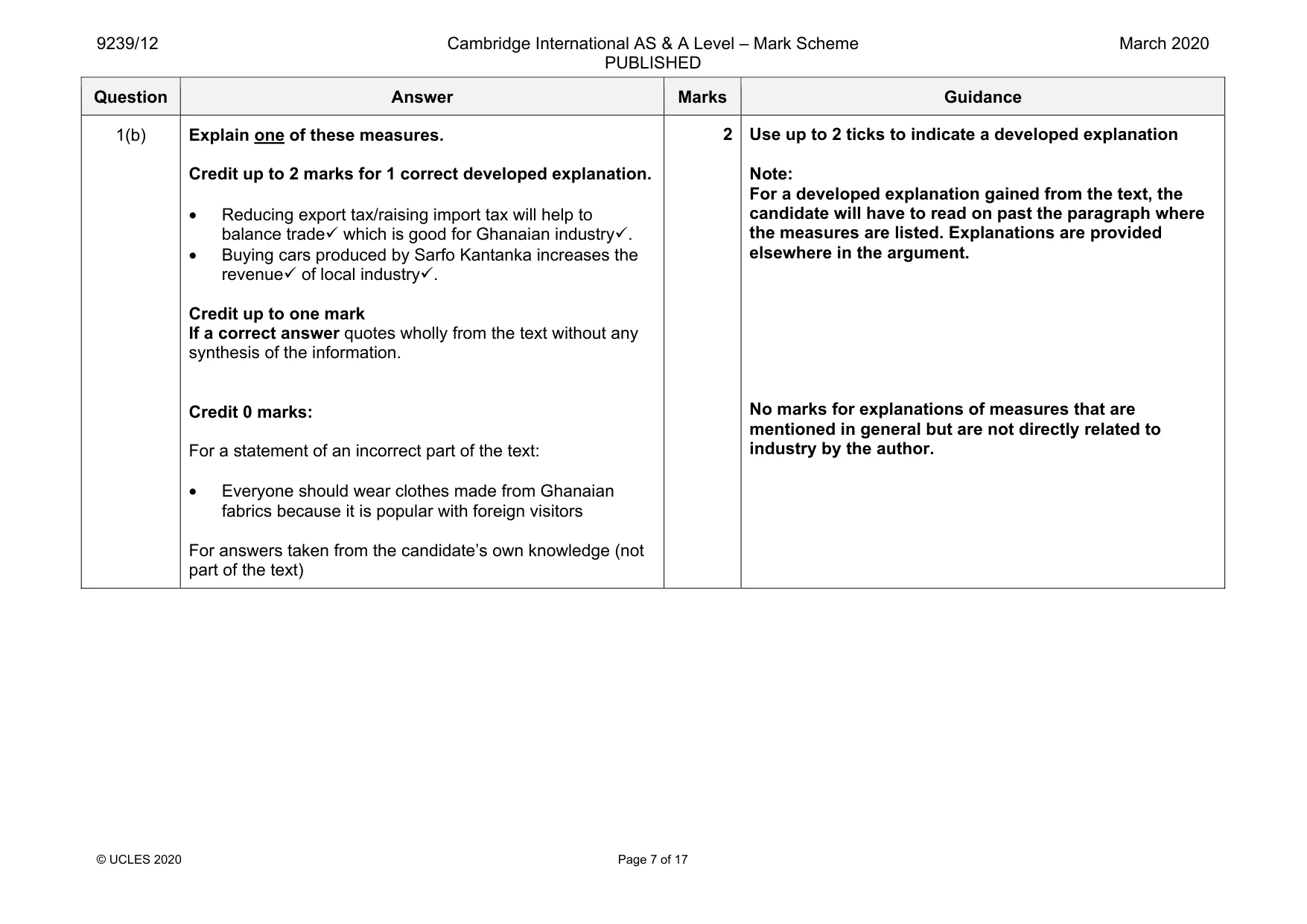 Mark scheme, page 7 of 17