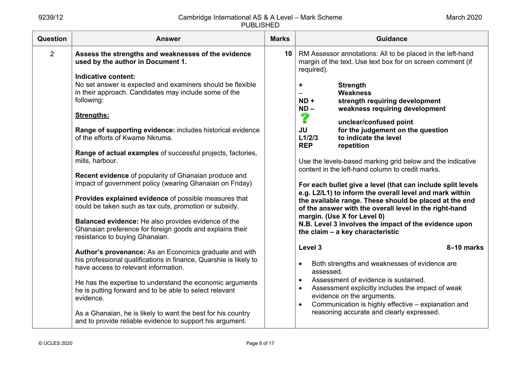 Mark scheme, page 8 of 17