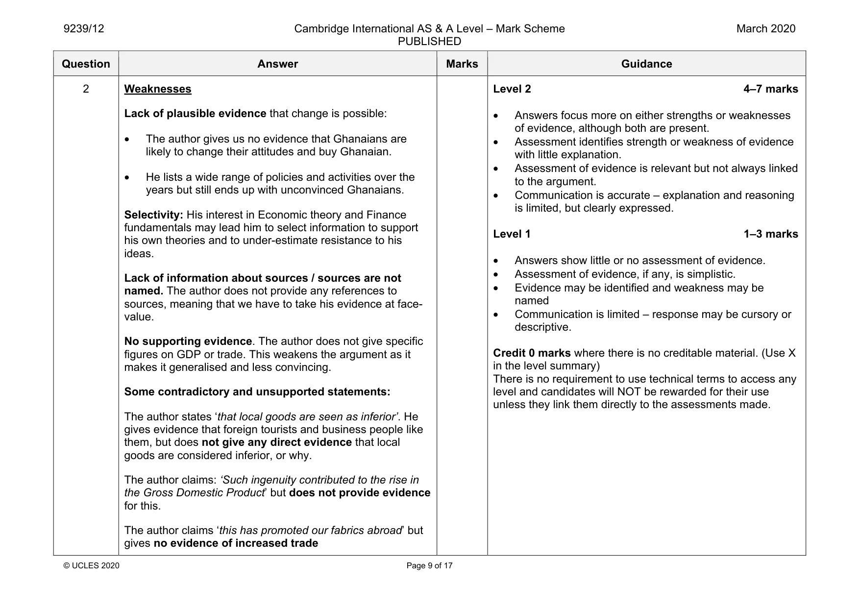 Mark scheme, page 9 of 17