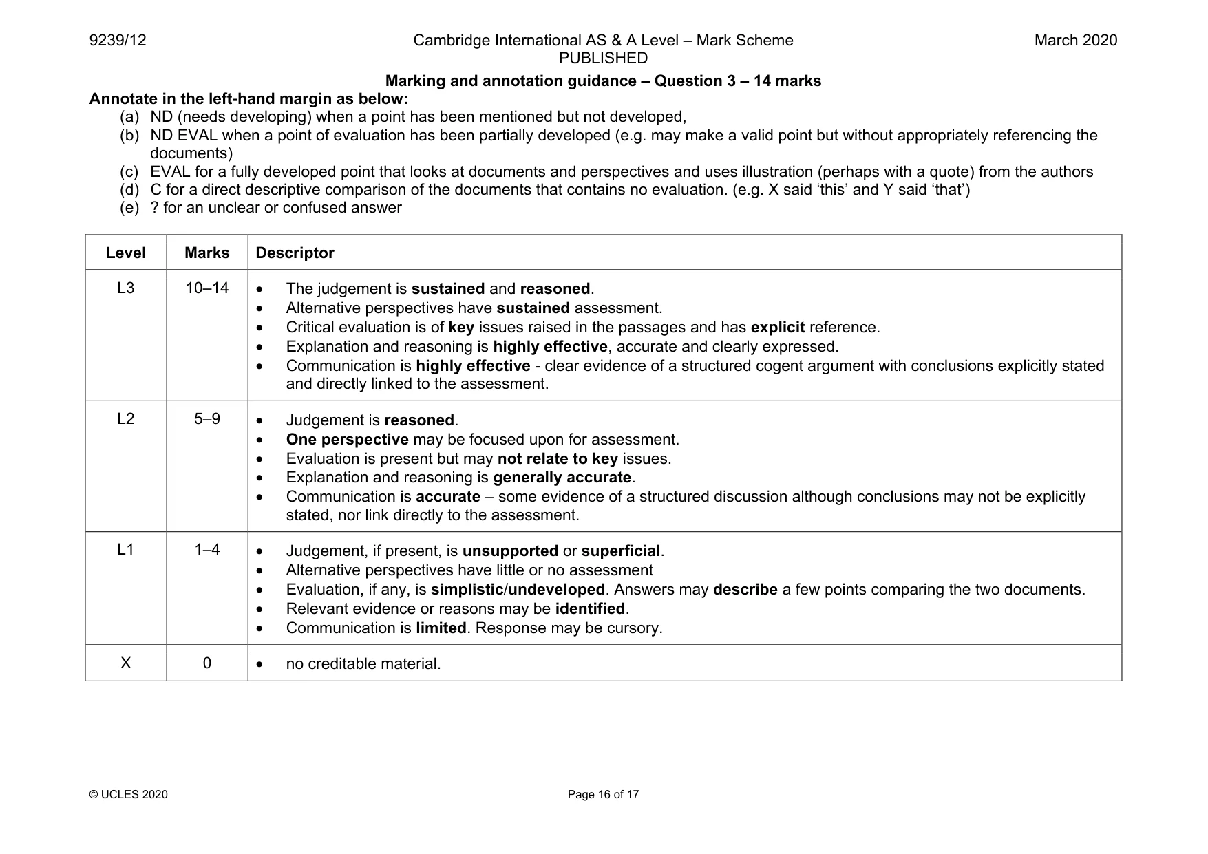 Mark scheme, page 16 of 17
