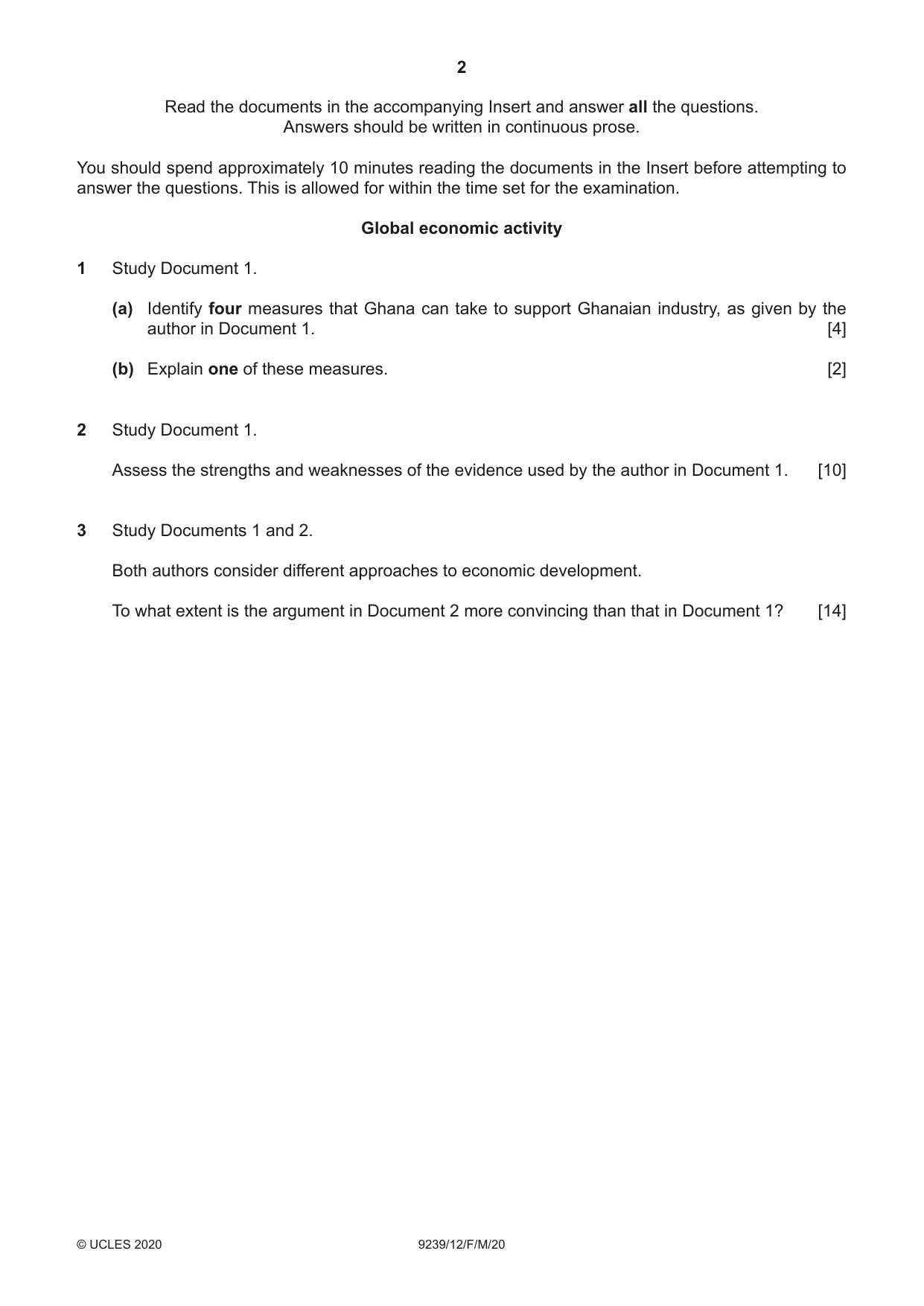 Cambridge A Level Global Perspectives and Research 9239 2020 Feb/March Paper 1 · Variant 2 question paper, page 2 of 4