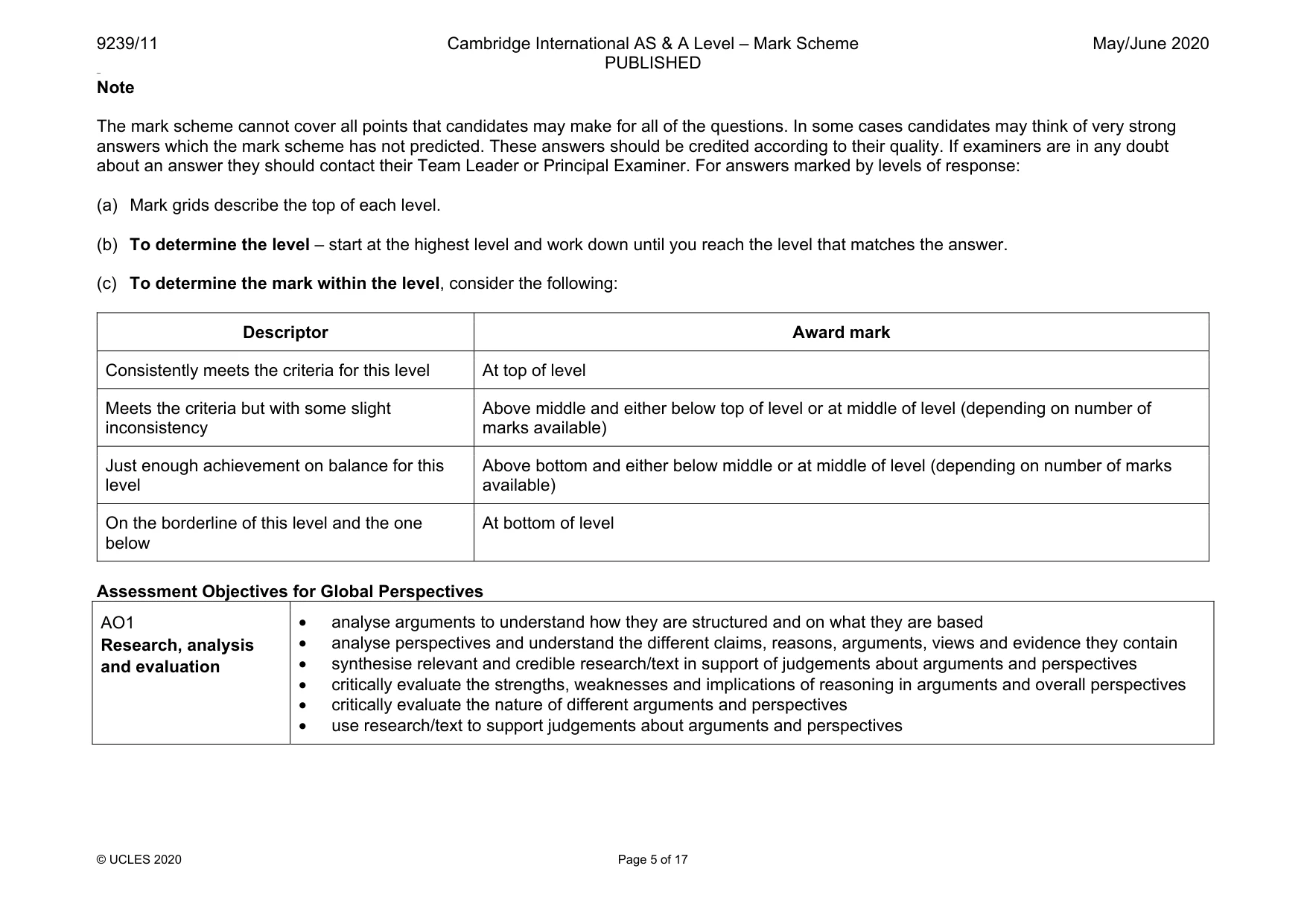 Mark scheme, page 5 of 17