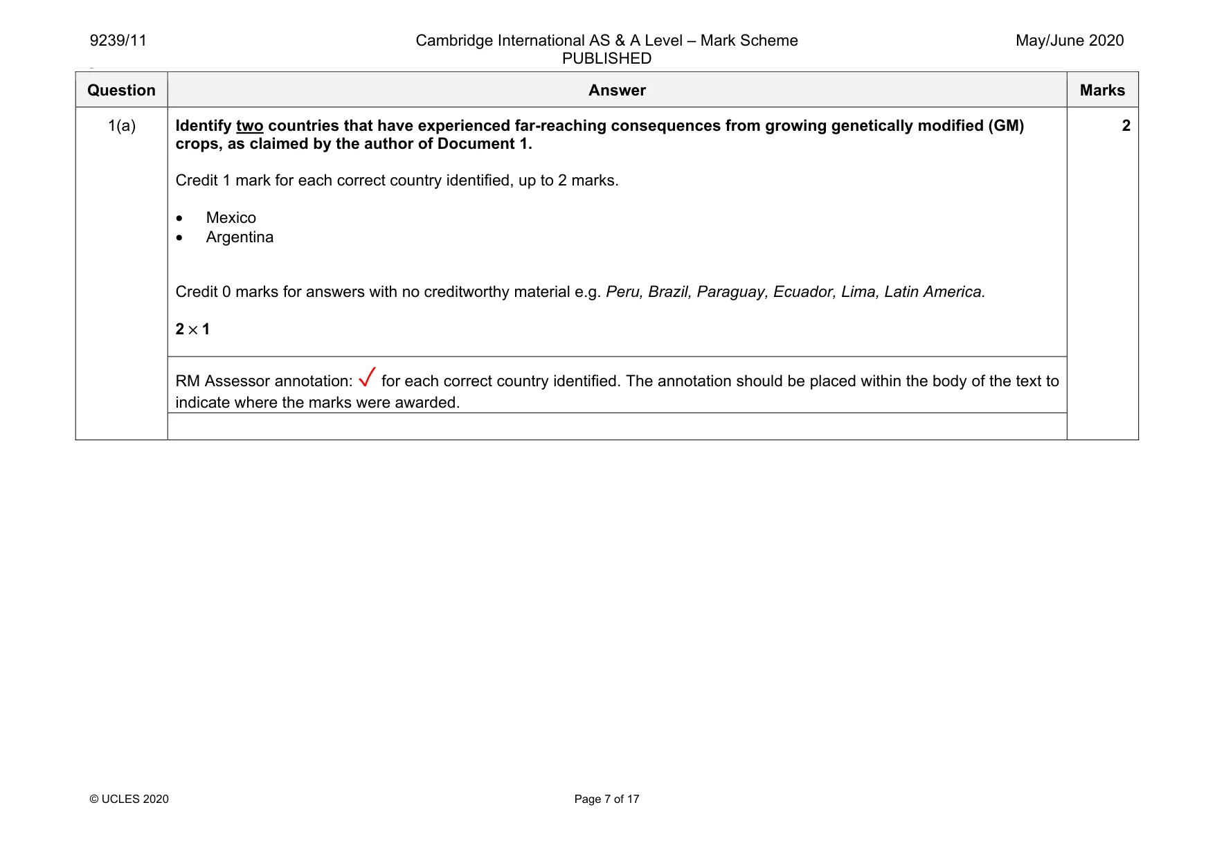 Mark scheme, page 7 of 17