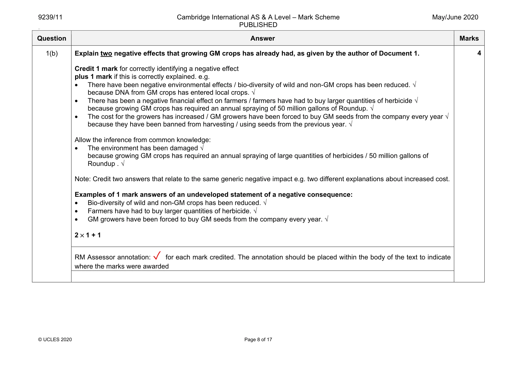 Mark scheme, page 8 of 17