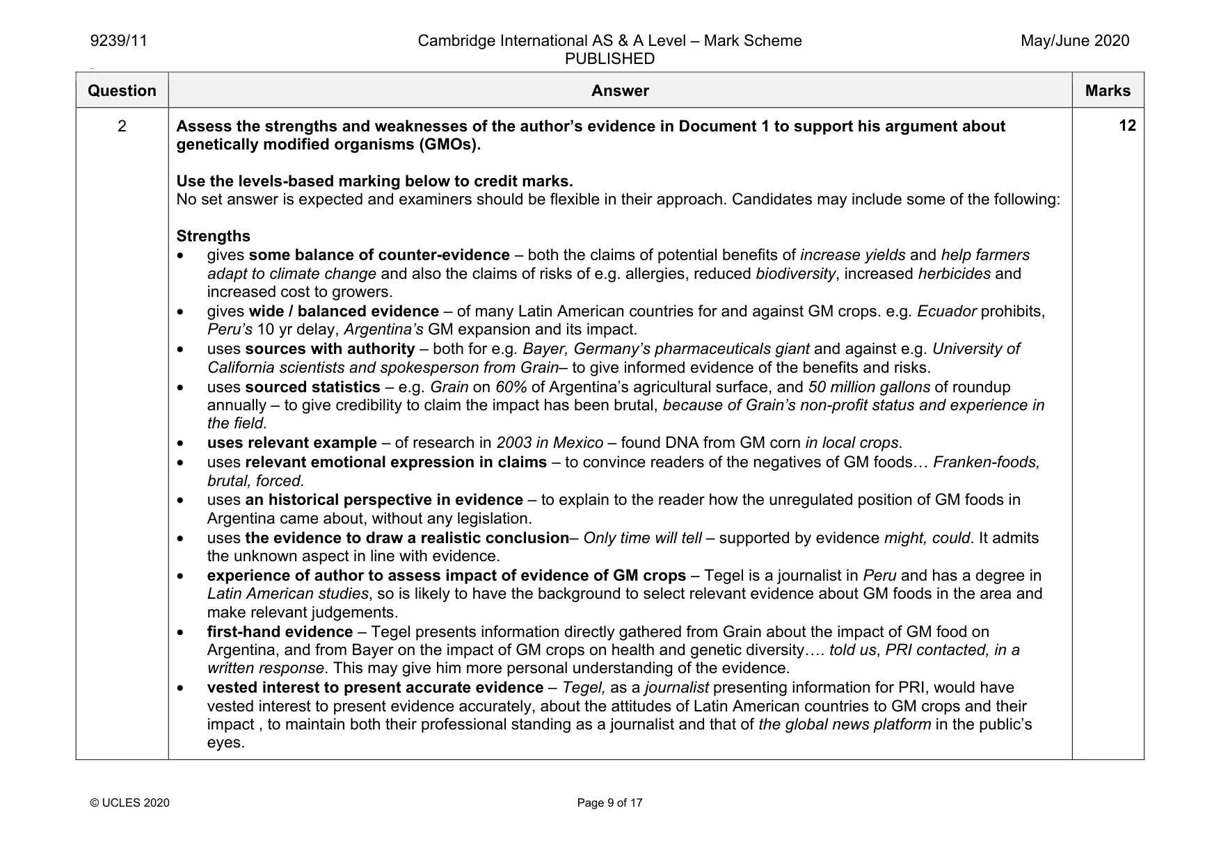 Mark scheme, page 9 of 17