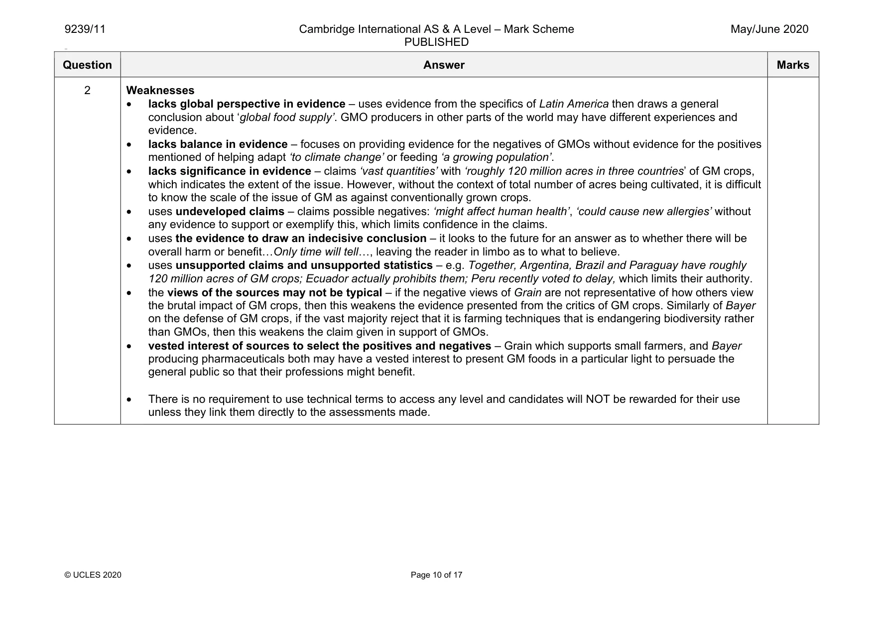 Mark scheme, page 10 of 17