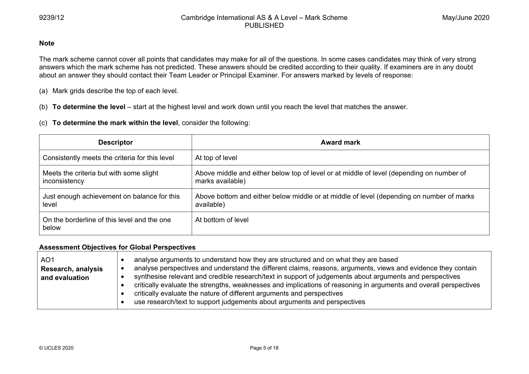 Mark scheme, page 5 of 18