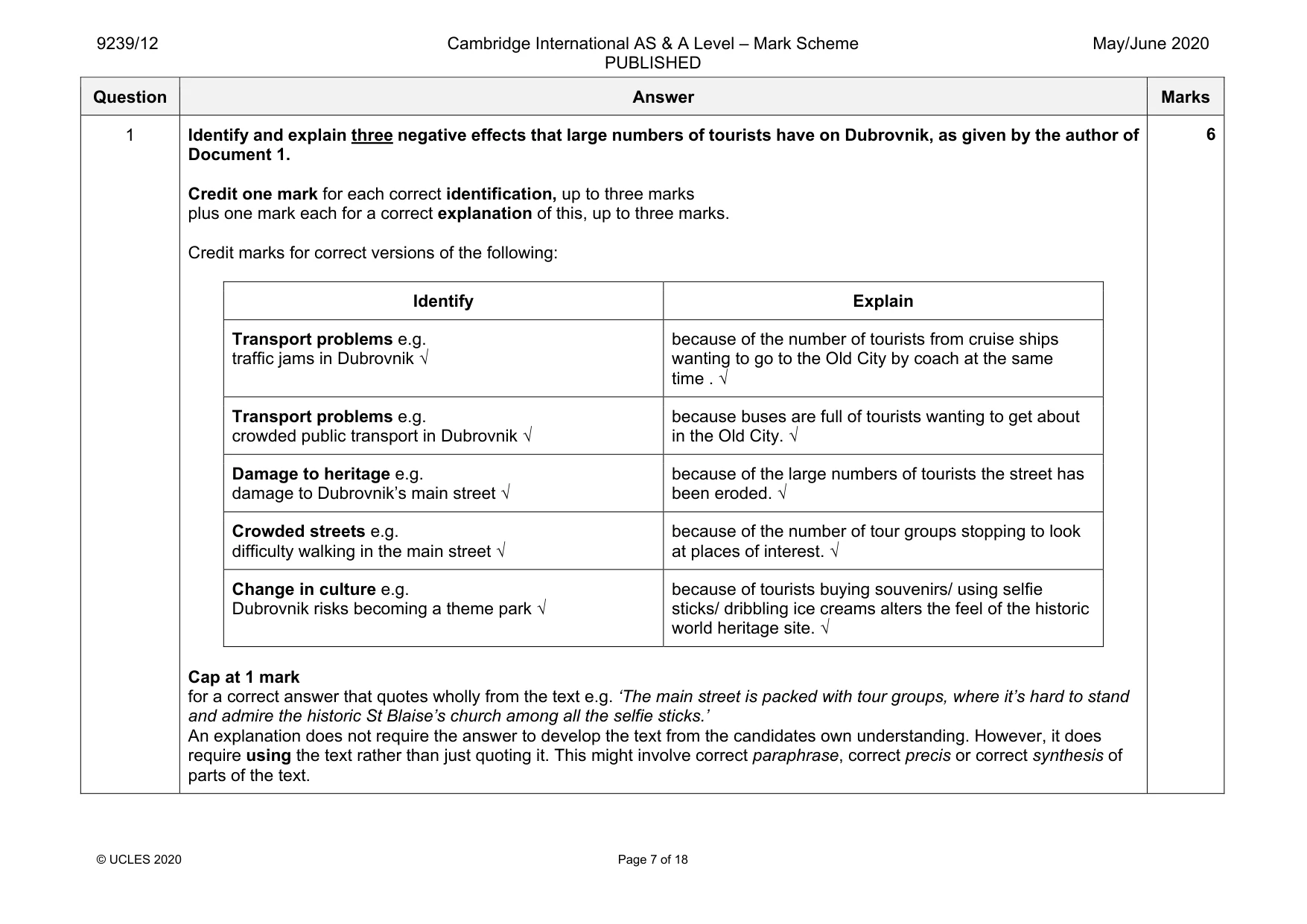 Mark scheme, page 7 of 18