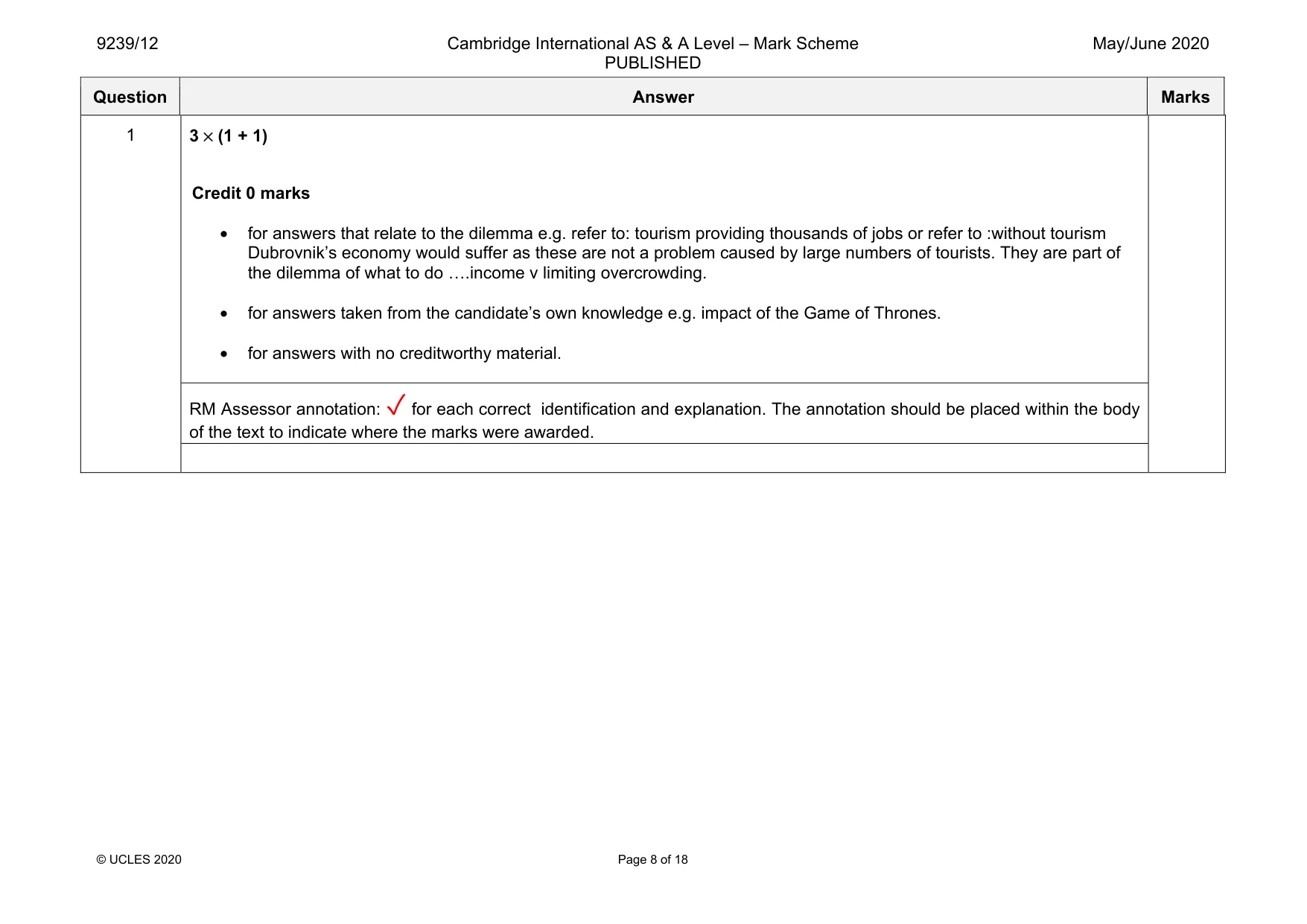 Mark scheme, page 8 of 18