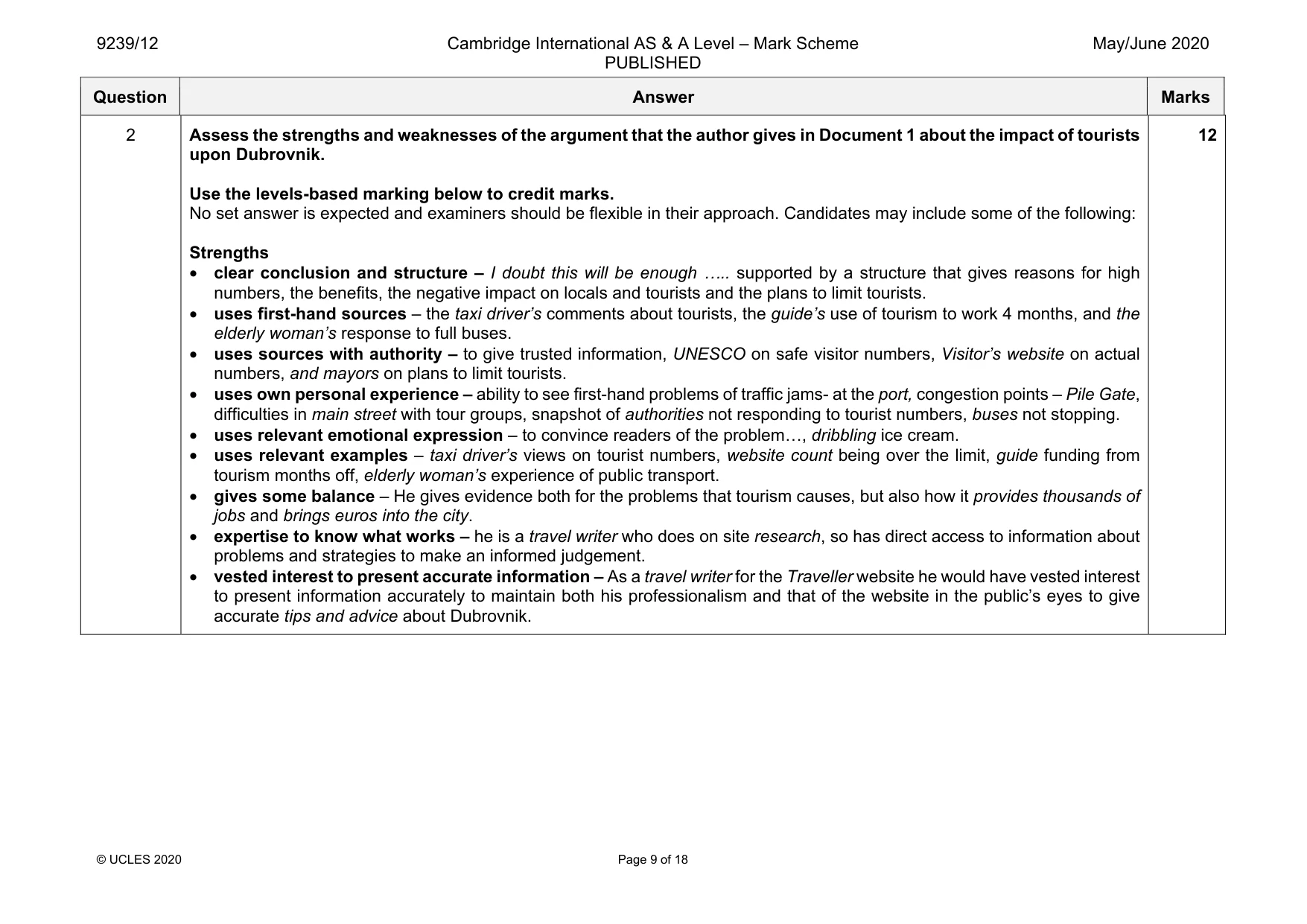 Mark scheme, page 9 of 18